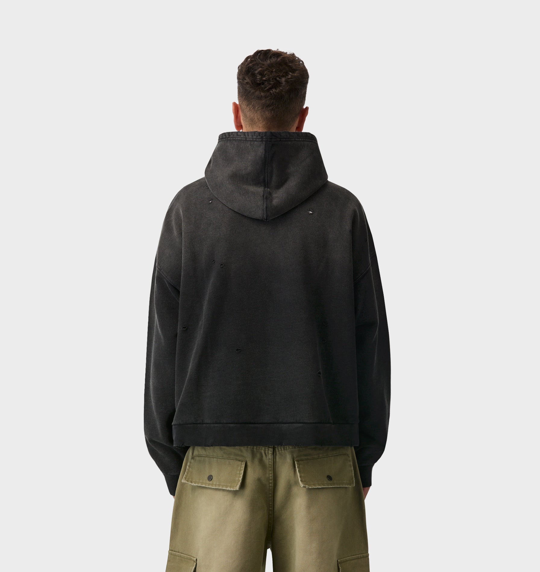 Distressed Oversized Hood - Faded Black