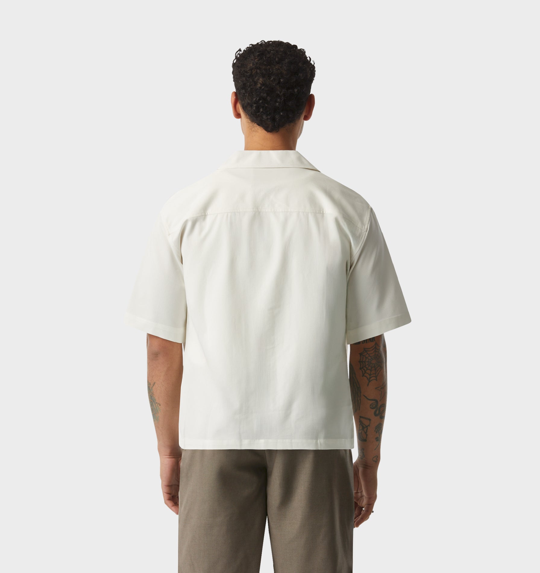 Textured Box Cuban Collar SS Shirt - White Stripe