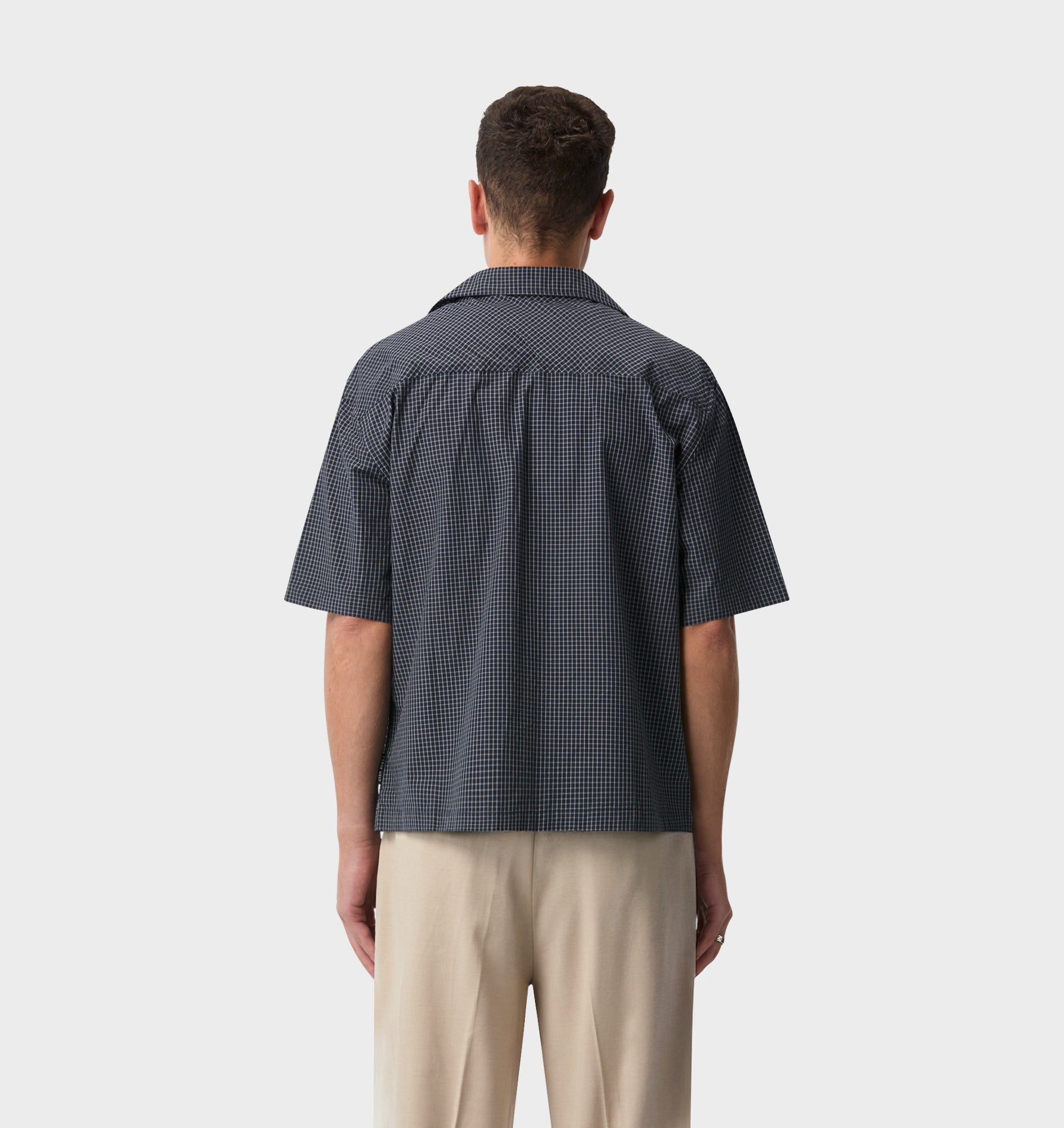 Box Cuban Collar Shirt - Navy Check