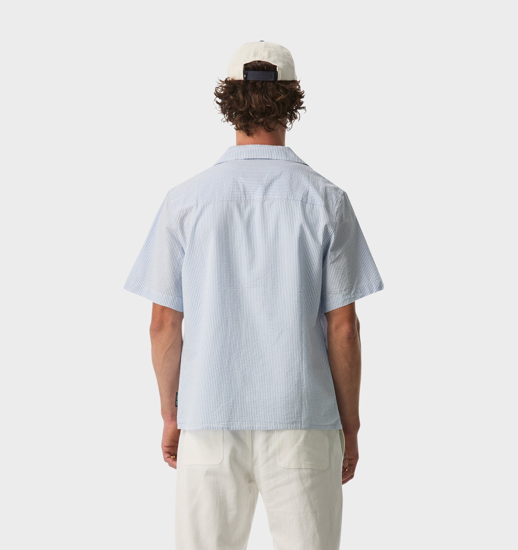 Cuban Collar SS Shirt - Blue Stripe