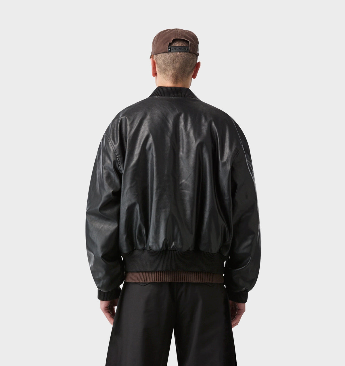 Faux Leather Bomber Jacket - Black