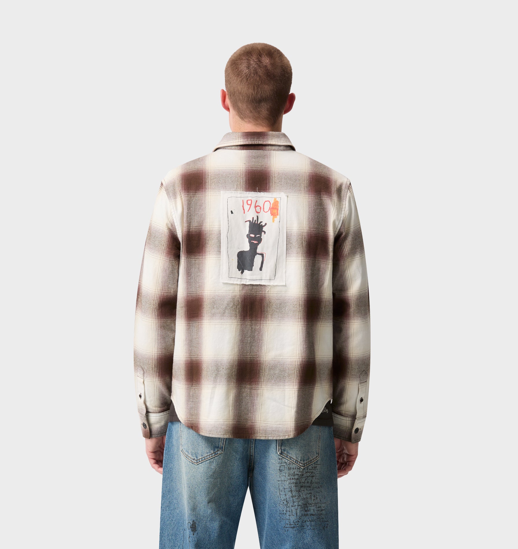 Basquiat Flannel LS Shirt - Off White/Brown Check