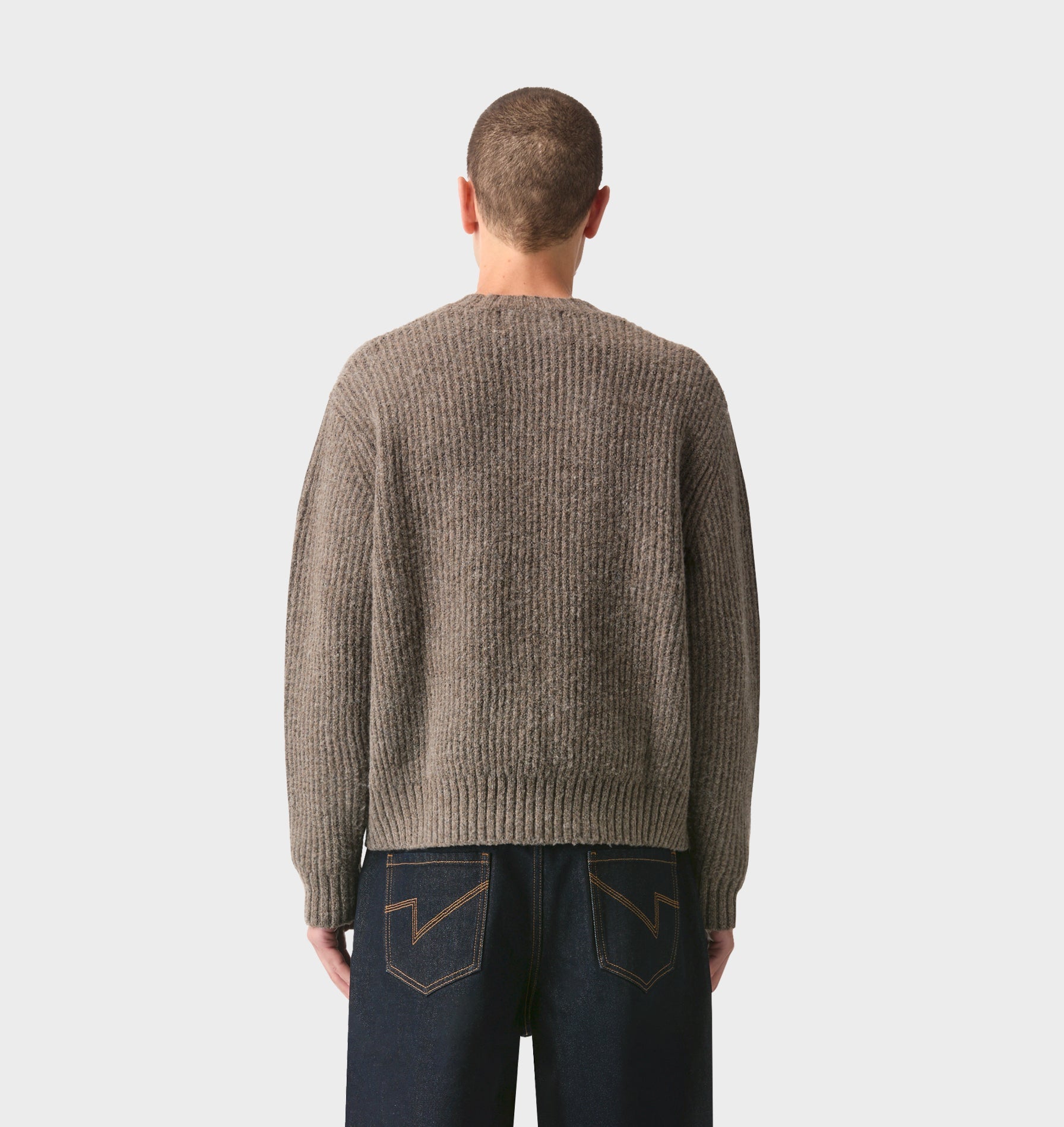 Wool Crop Knit Sweater - Mushroom