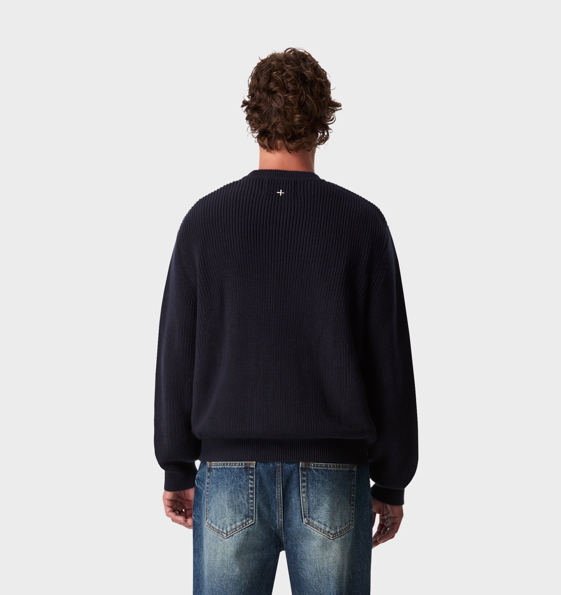 Cropped Knit Sweater - Navy