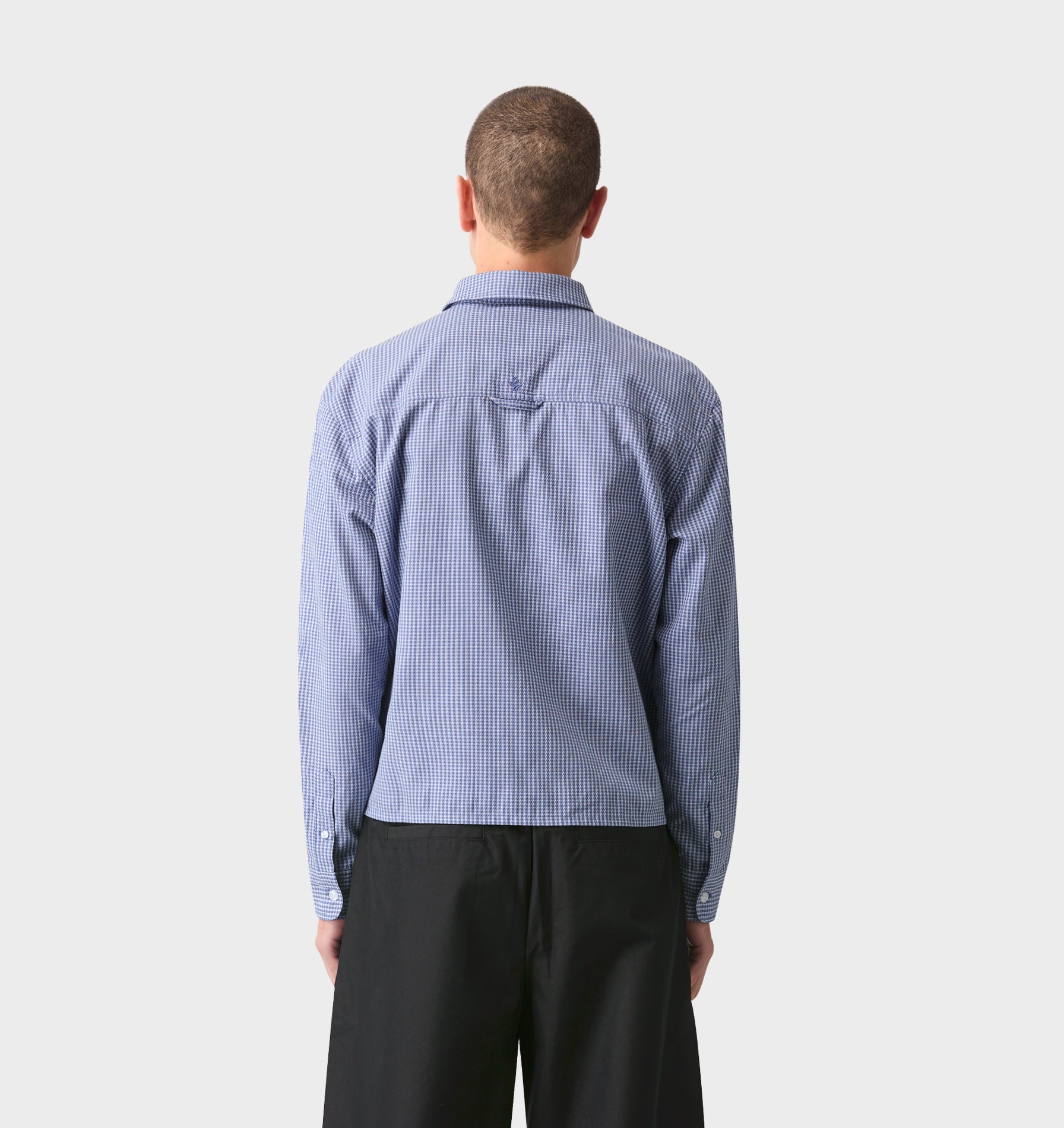 Crop LS Shirt - Light Blue Check