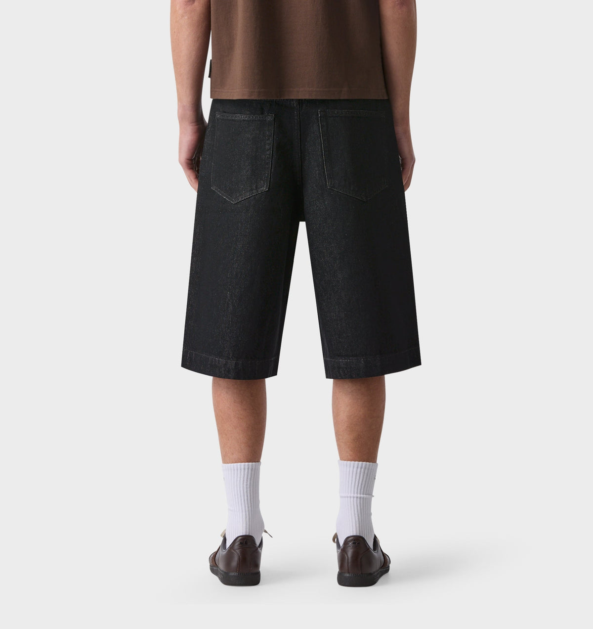 Wide Leg Pleat Denim Short - Black