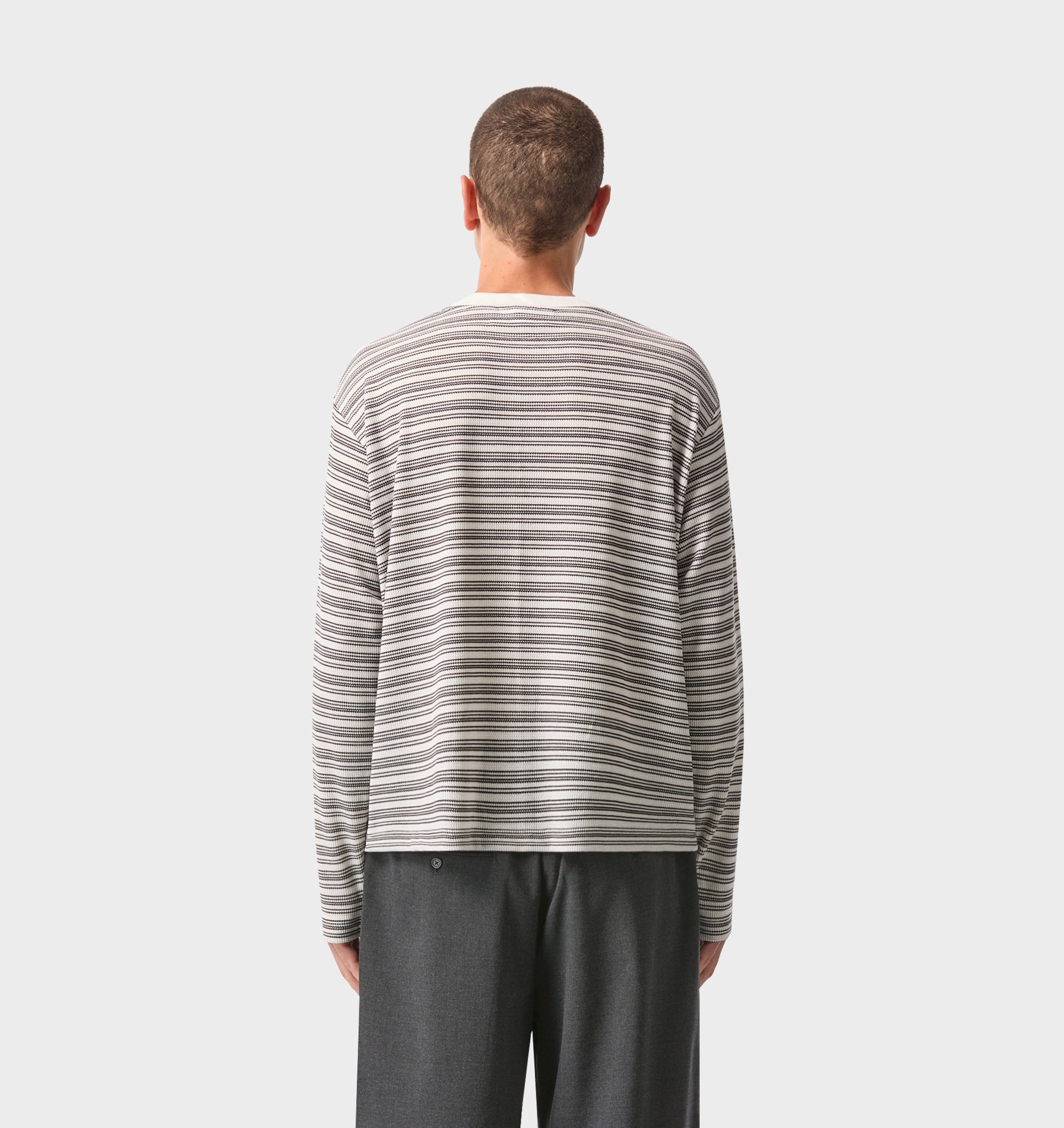 Crop Box LS Tee - White/Black Stripe