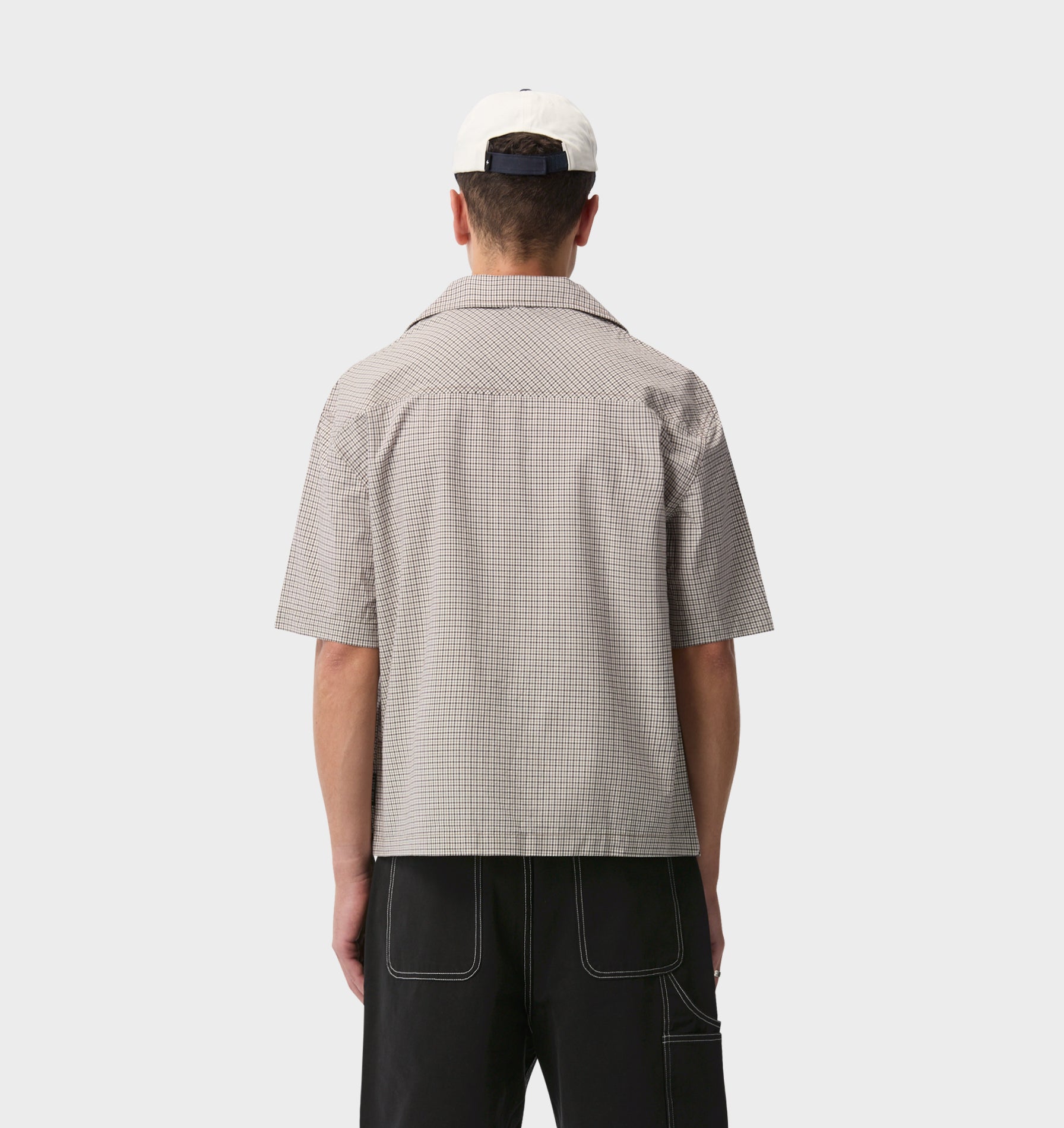 Box Cuban Collar Shirt - White/Brown Check