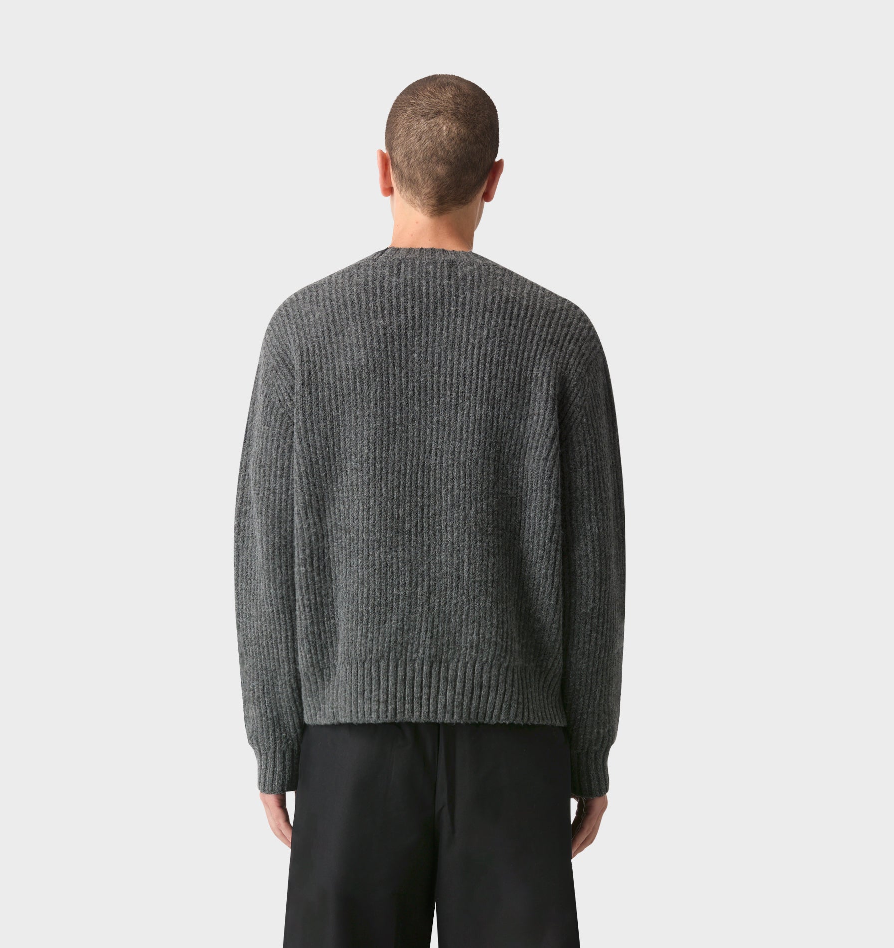 Wool Crop Knit Sweater - Charcoal
