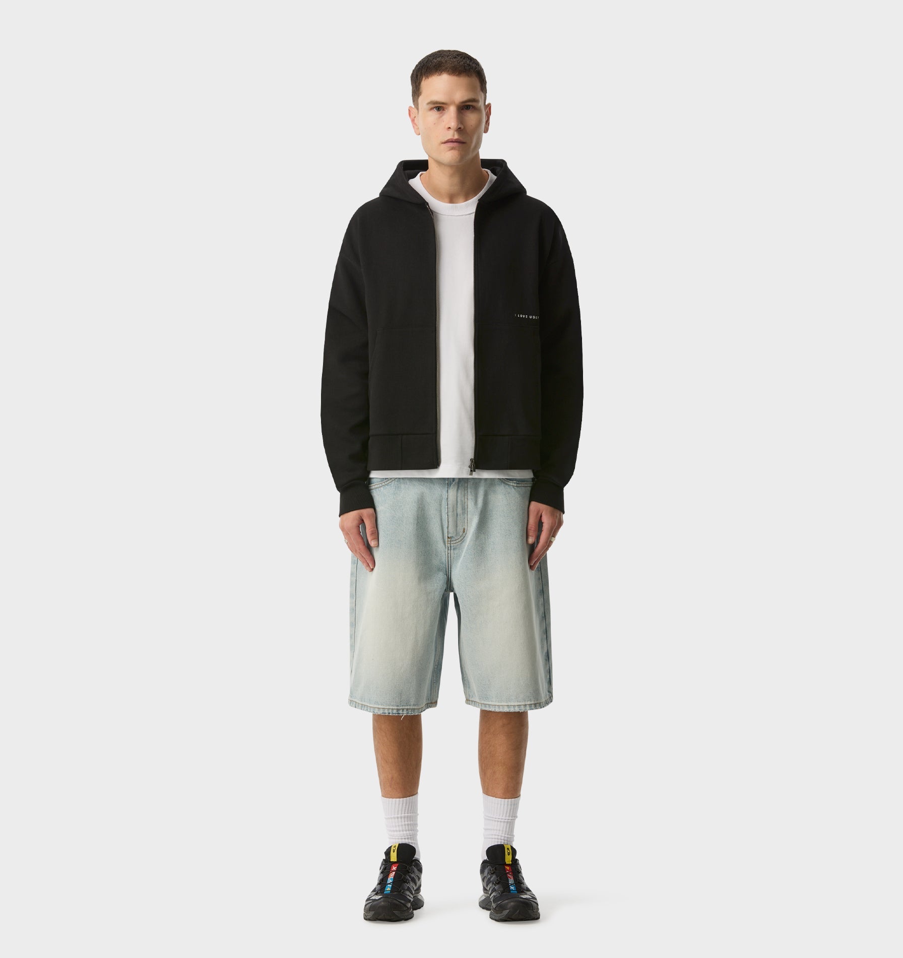 Crop Box Zip Hood - Black