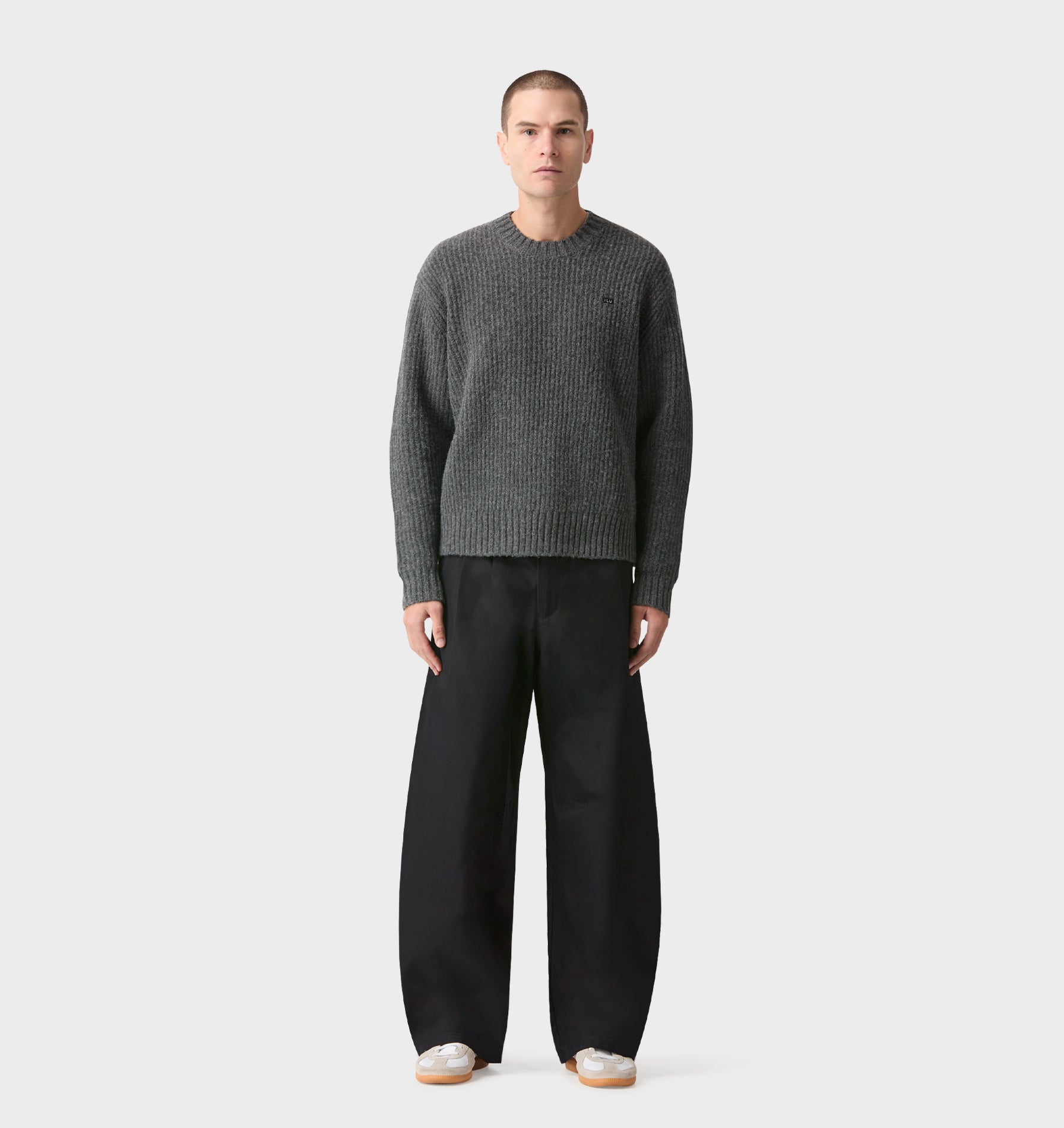 Wool Crop Knit Sweater - Charcoal