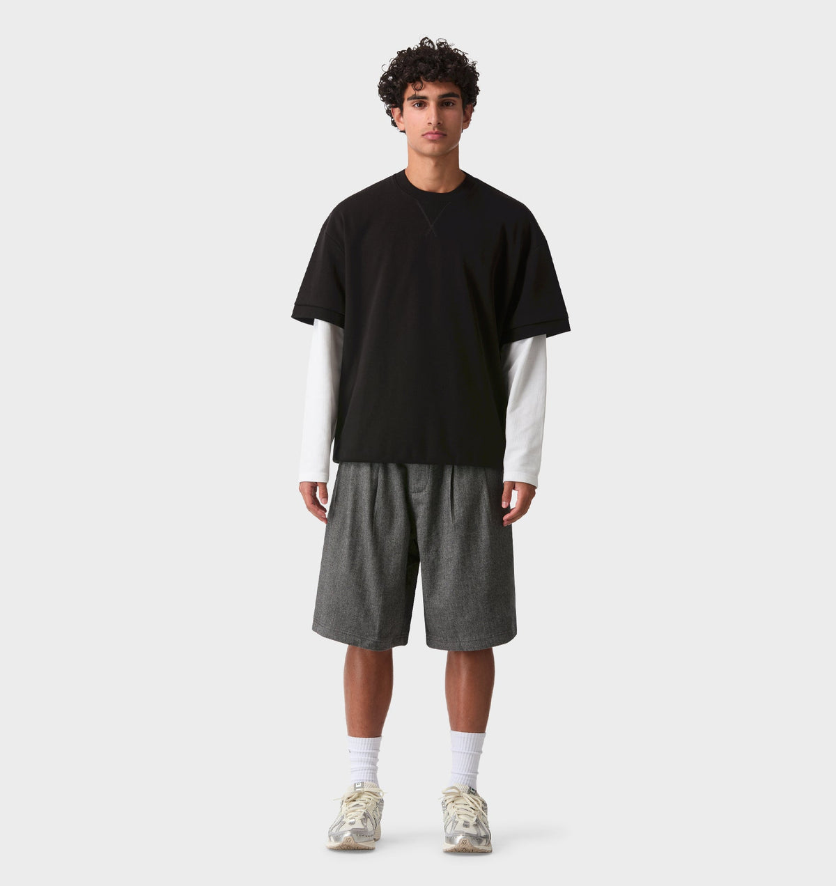 Alby Pleated Short - Grey Herringbone