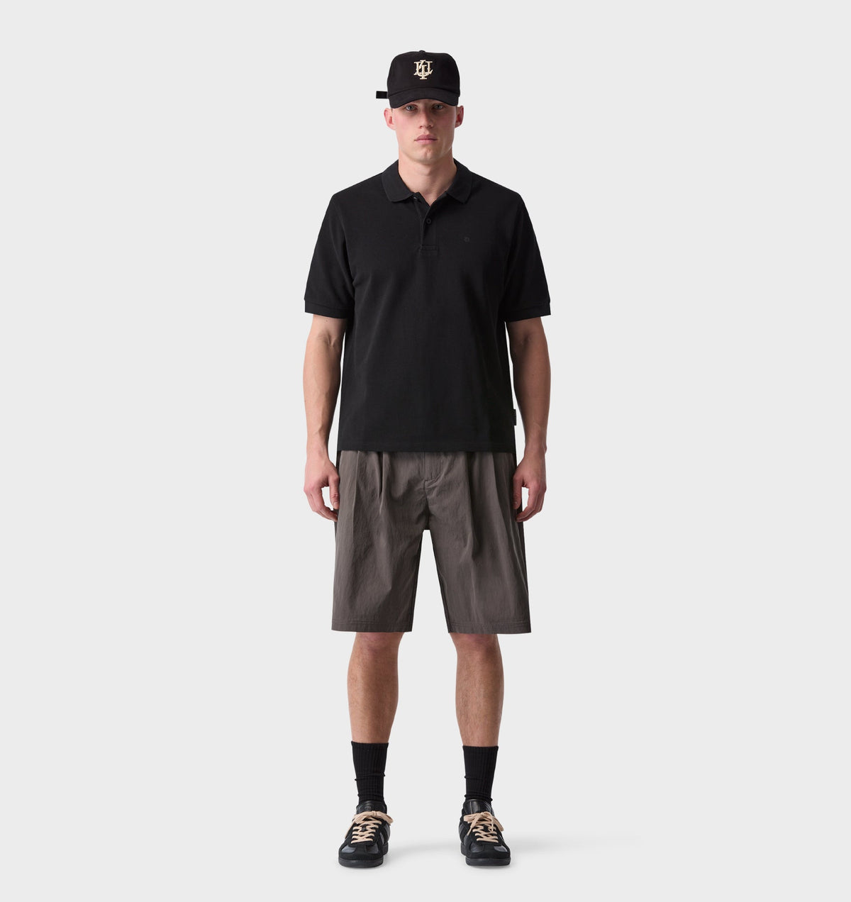 Nylon Alby Pleated Short - Charcoal