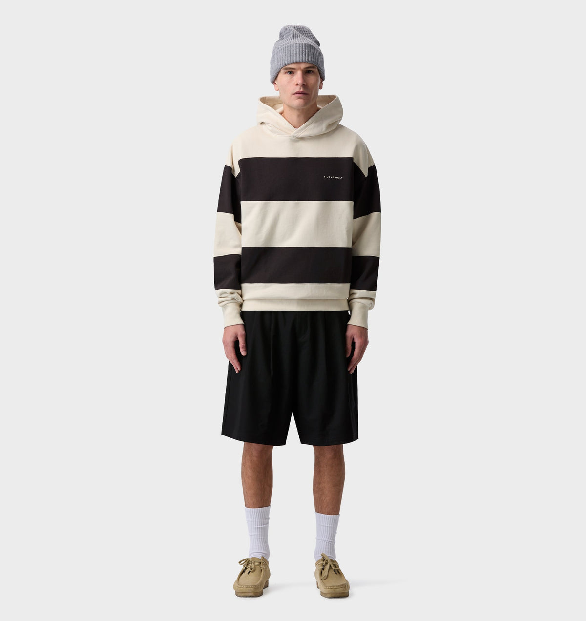 Stripe Box Hood - Off White/ Charcoal