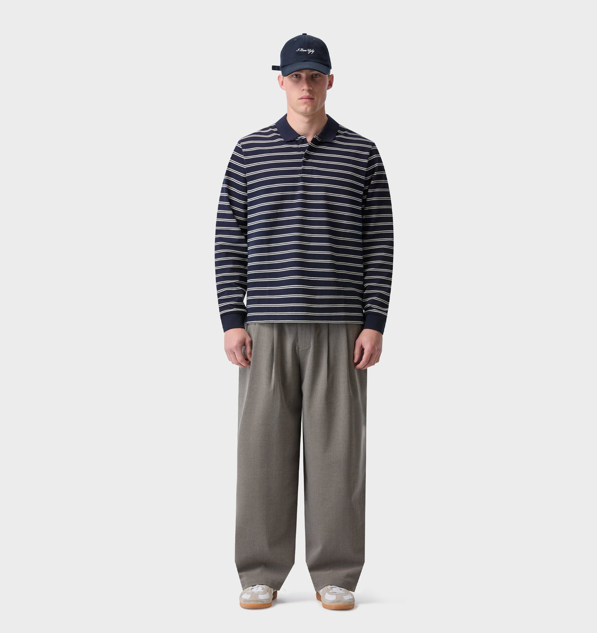 Polo LS Shirt - Navy/Off White Stripe