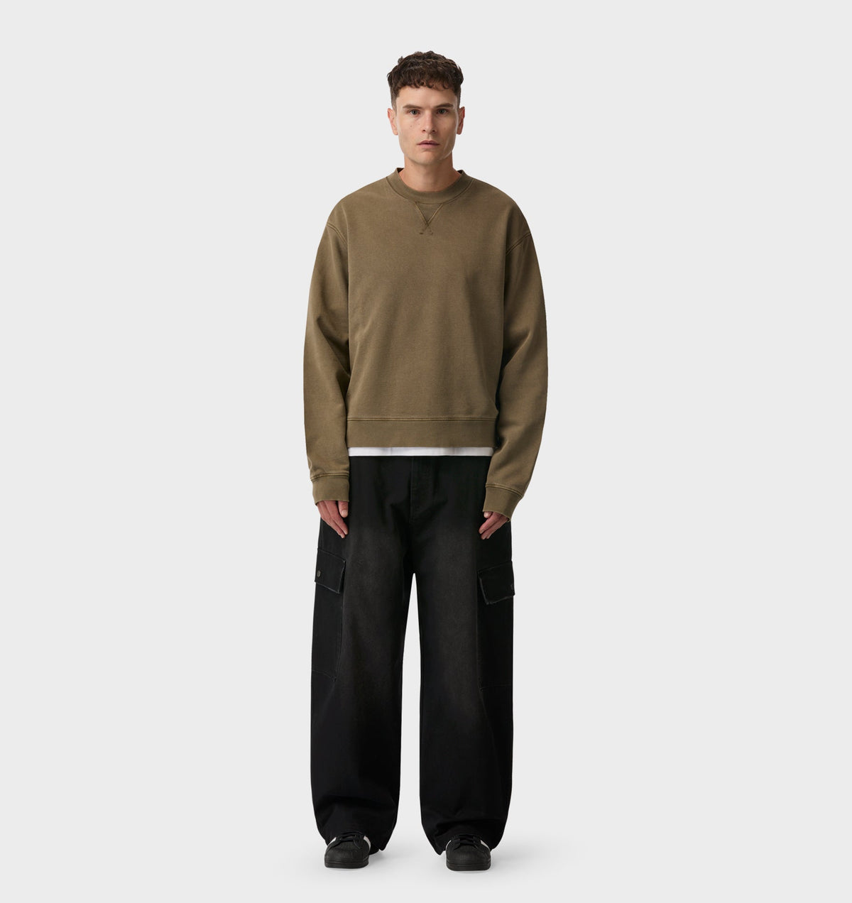 Crop Oversized Crew - Washed Mushroom