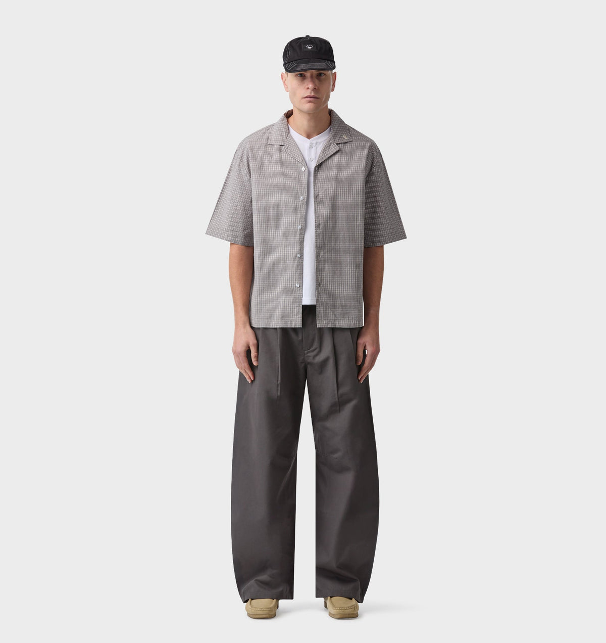 Box Cuban Collar Shirt - Concrete Check
