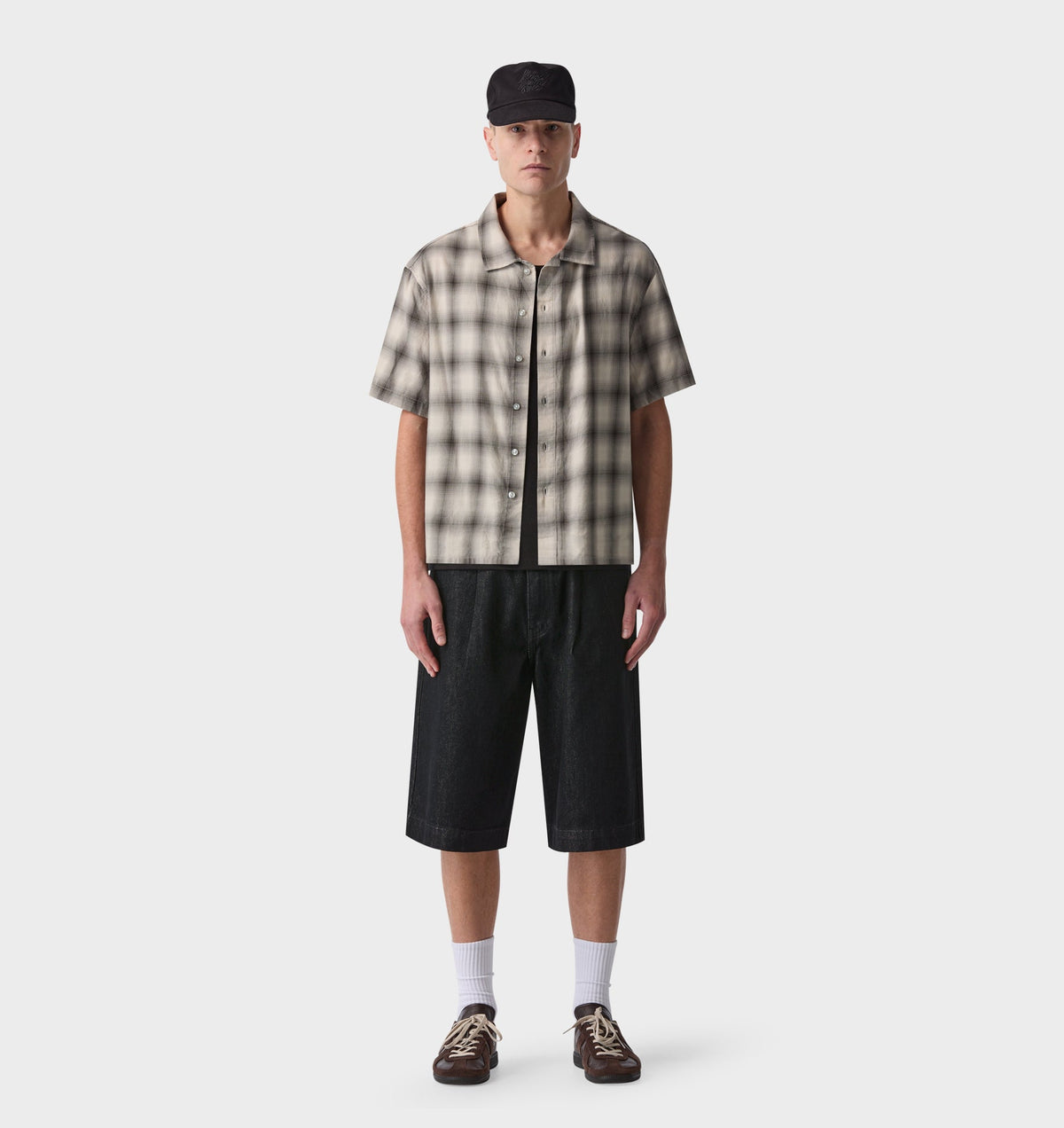 Flannel Crop SS Shirt - Grey Check