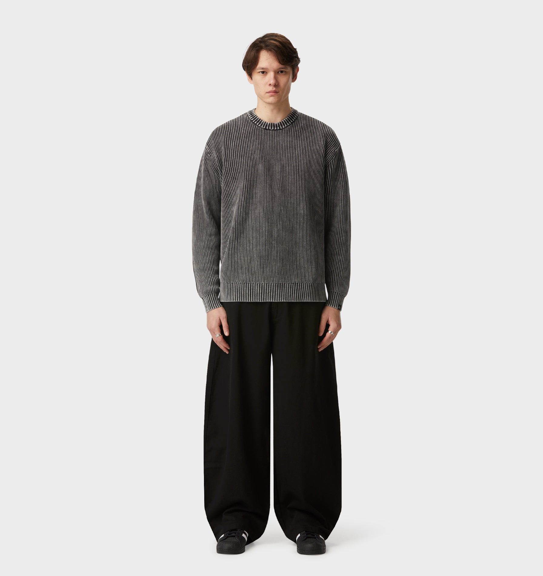 Acid Wash Knit Crew - Acid Black