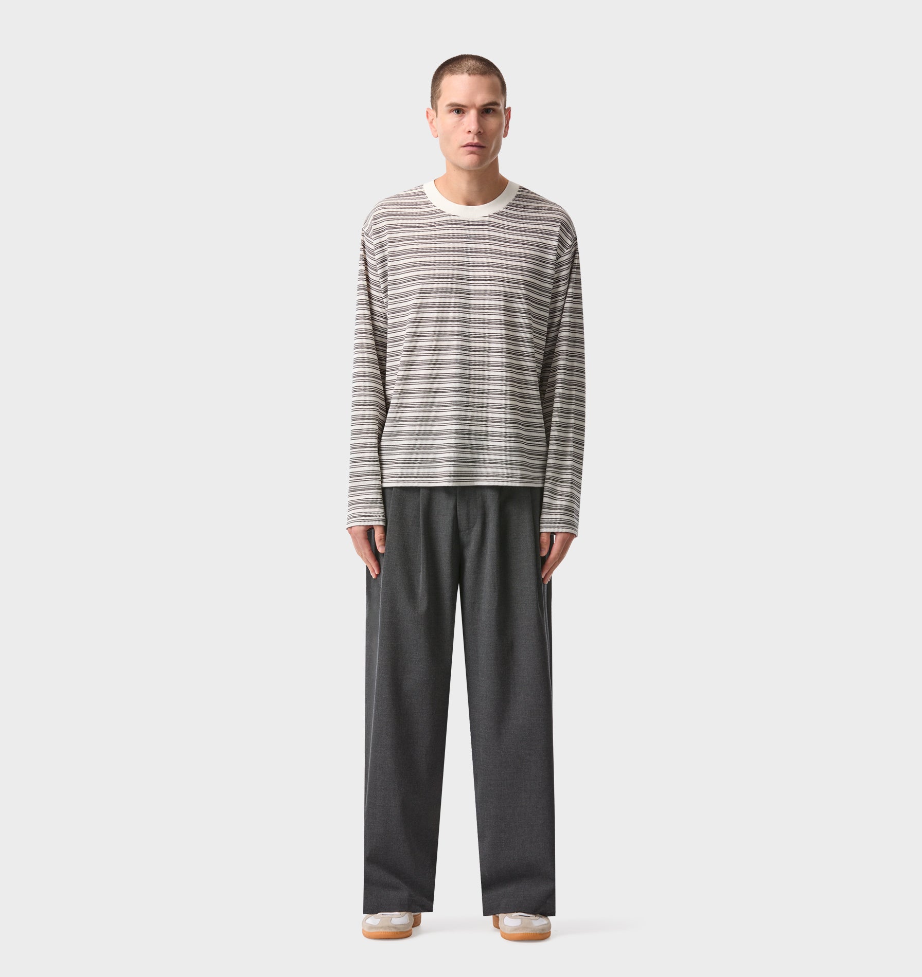 Crop Box LS Tee - White/Black Stripe