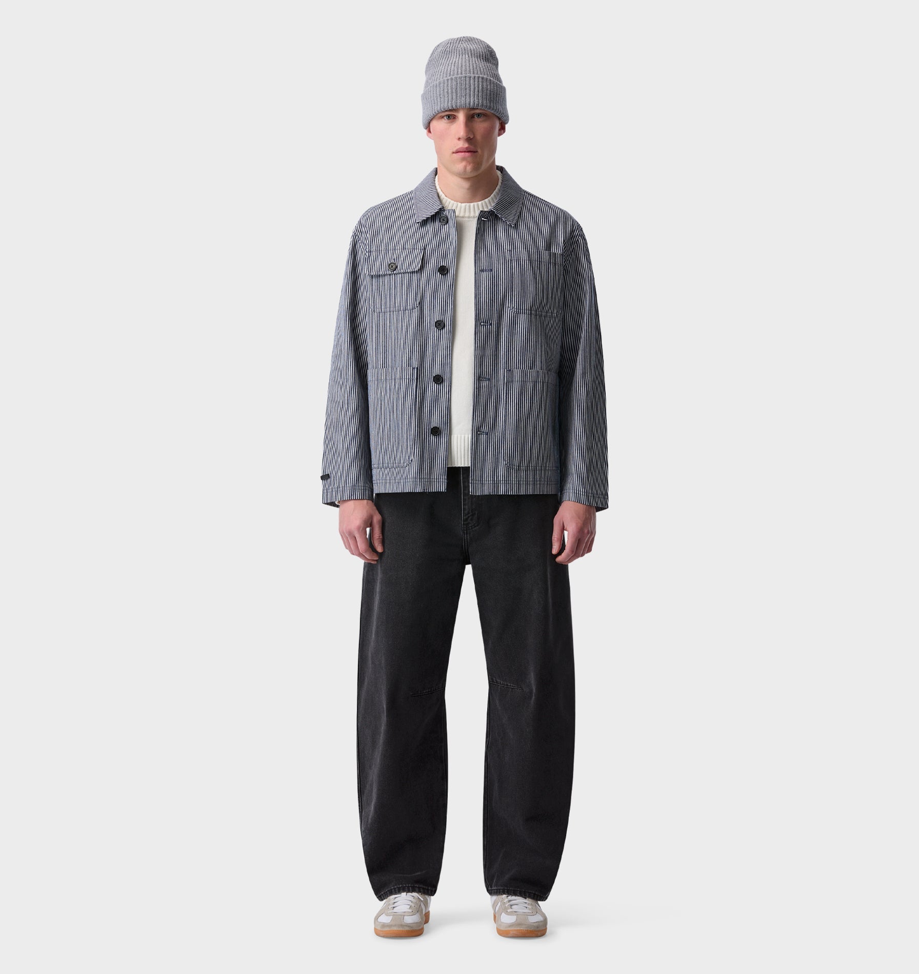Chore Jacket - White / Navy Stripe