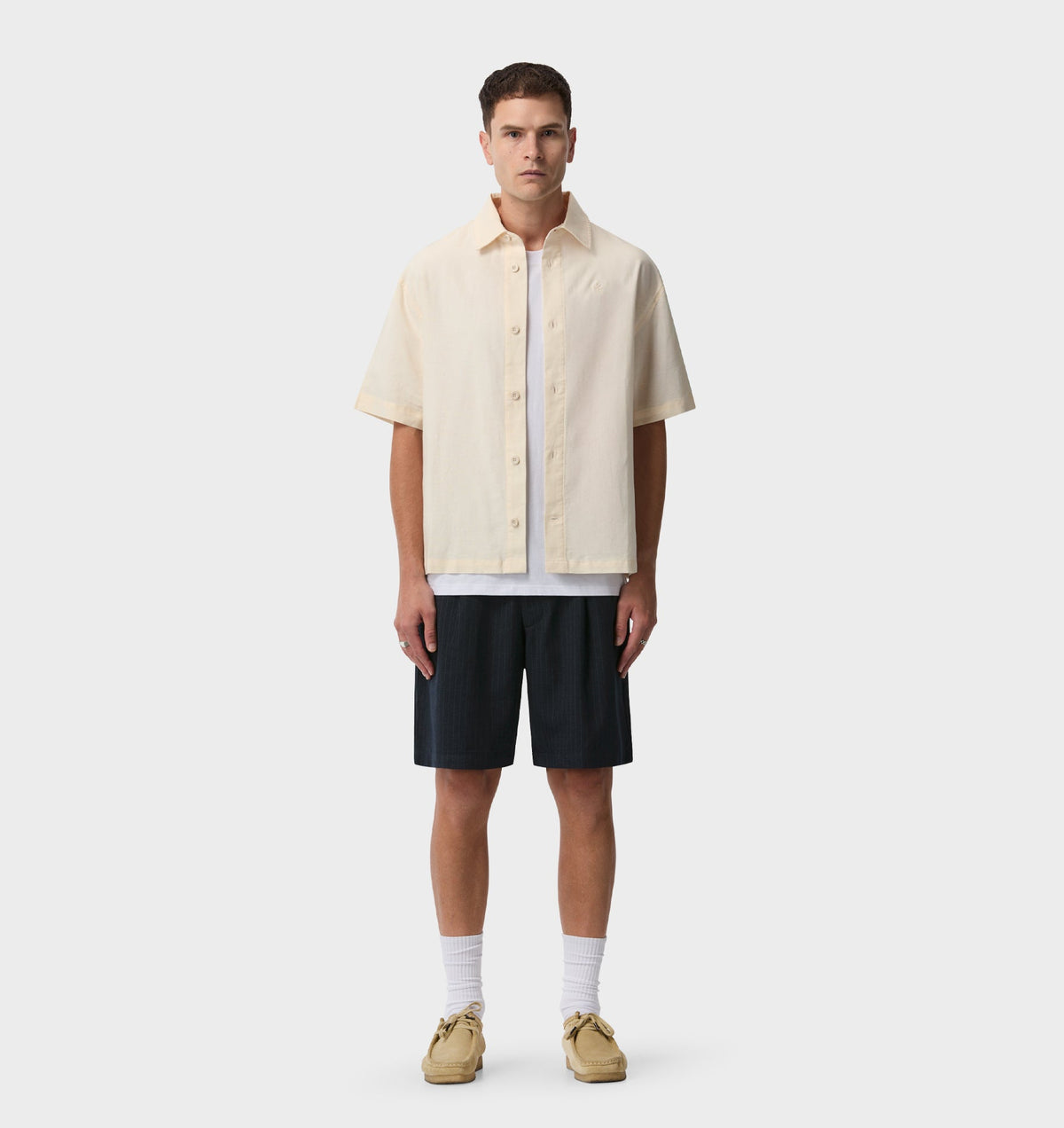 Quincy Pleated Short - Navy Pinstripe