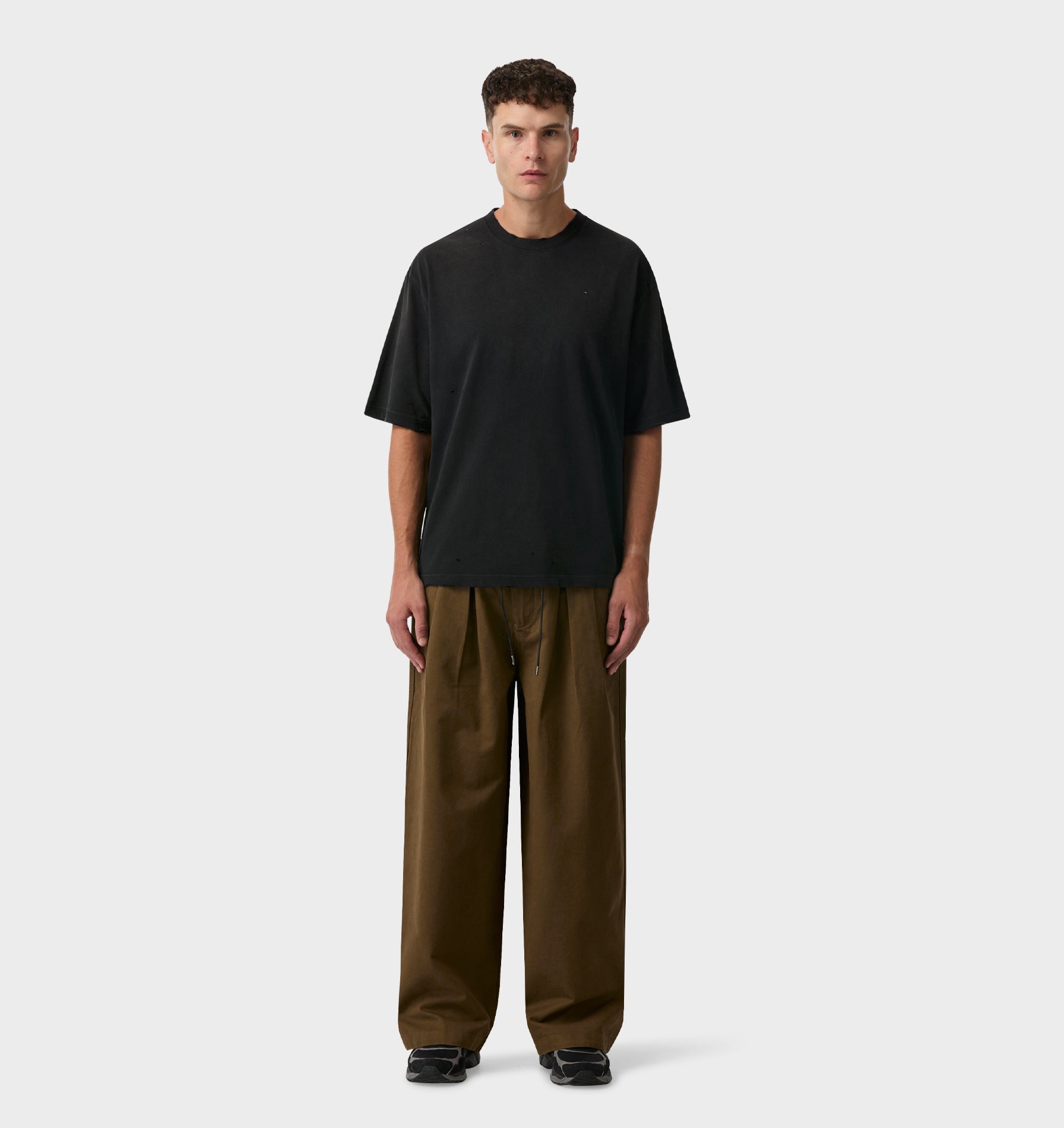 Wide Leg Pleat Pant - Khaki
