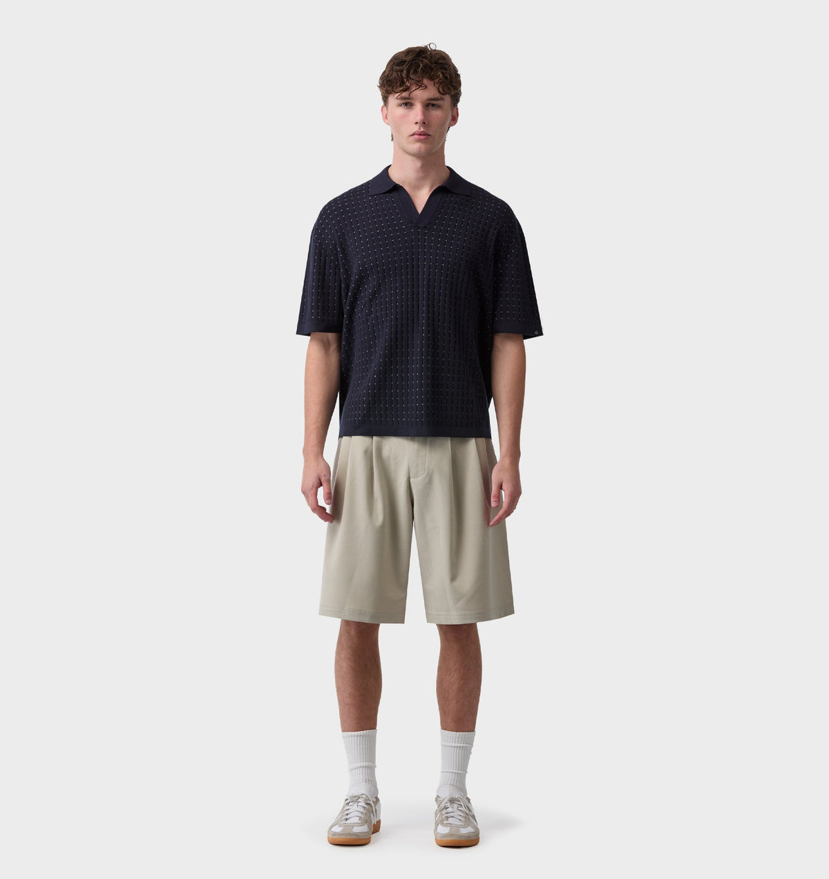 Box Knit Polo - Navy/Off White