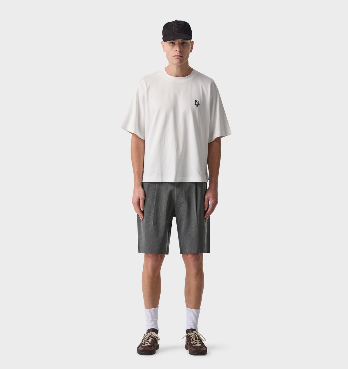 Quincy Pleated Short - Charcoal Mini Check