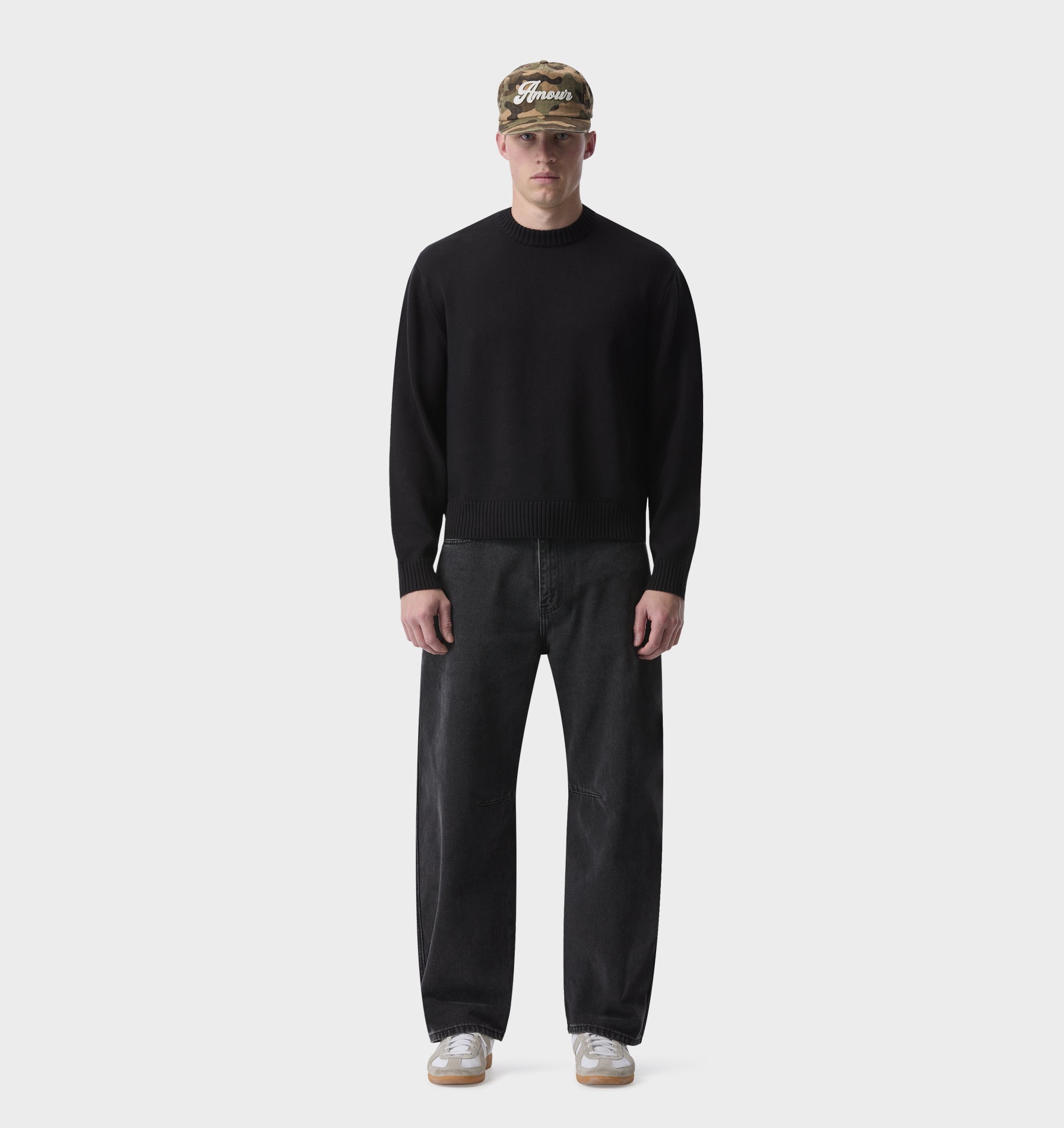Midweight Crop Knit Sweater - Black