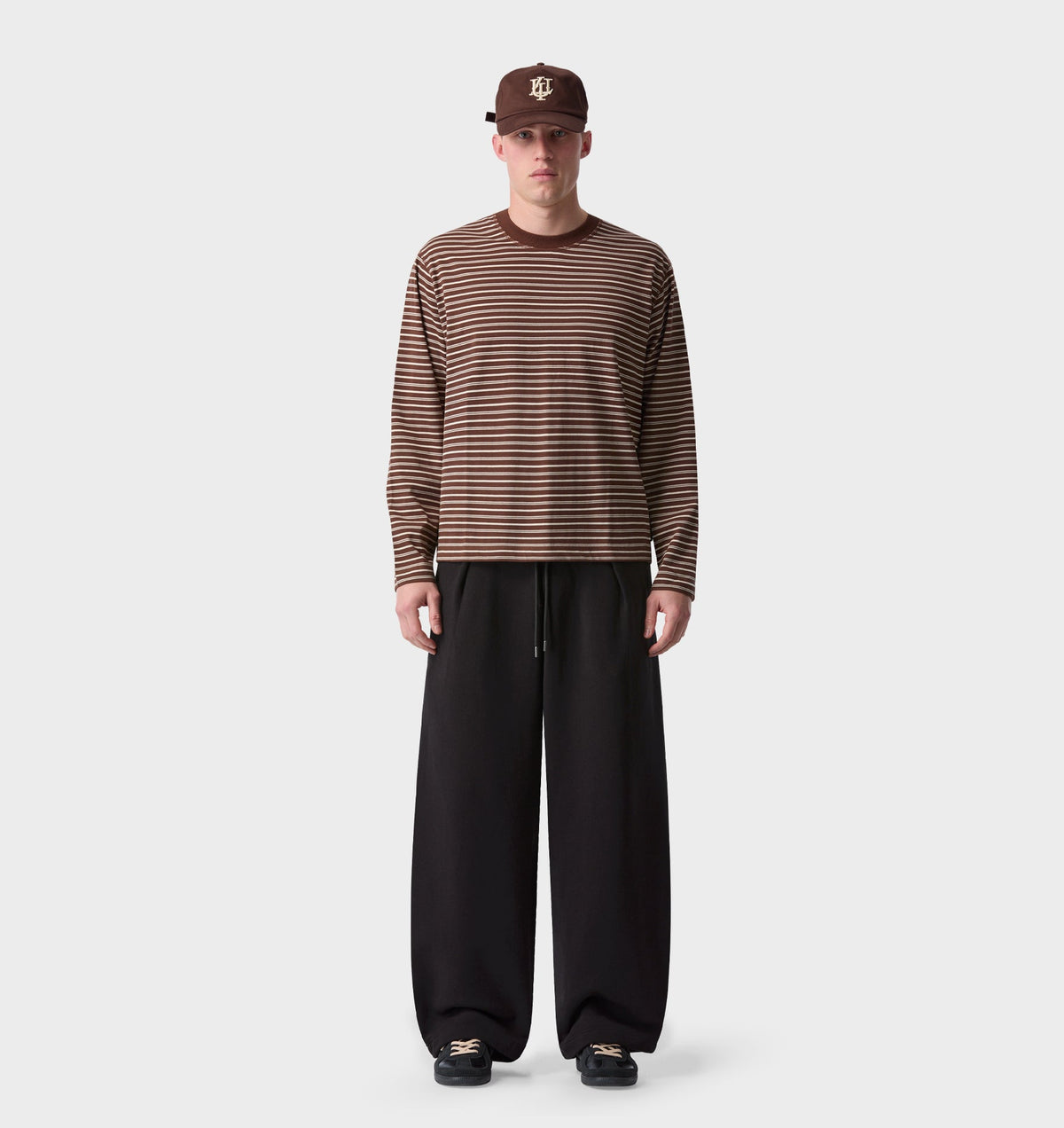 Crop Box LS Tee - Brown/Off White Stripe