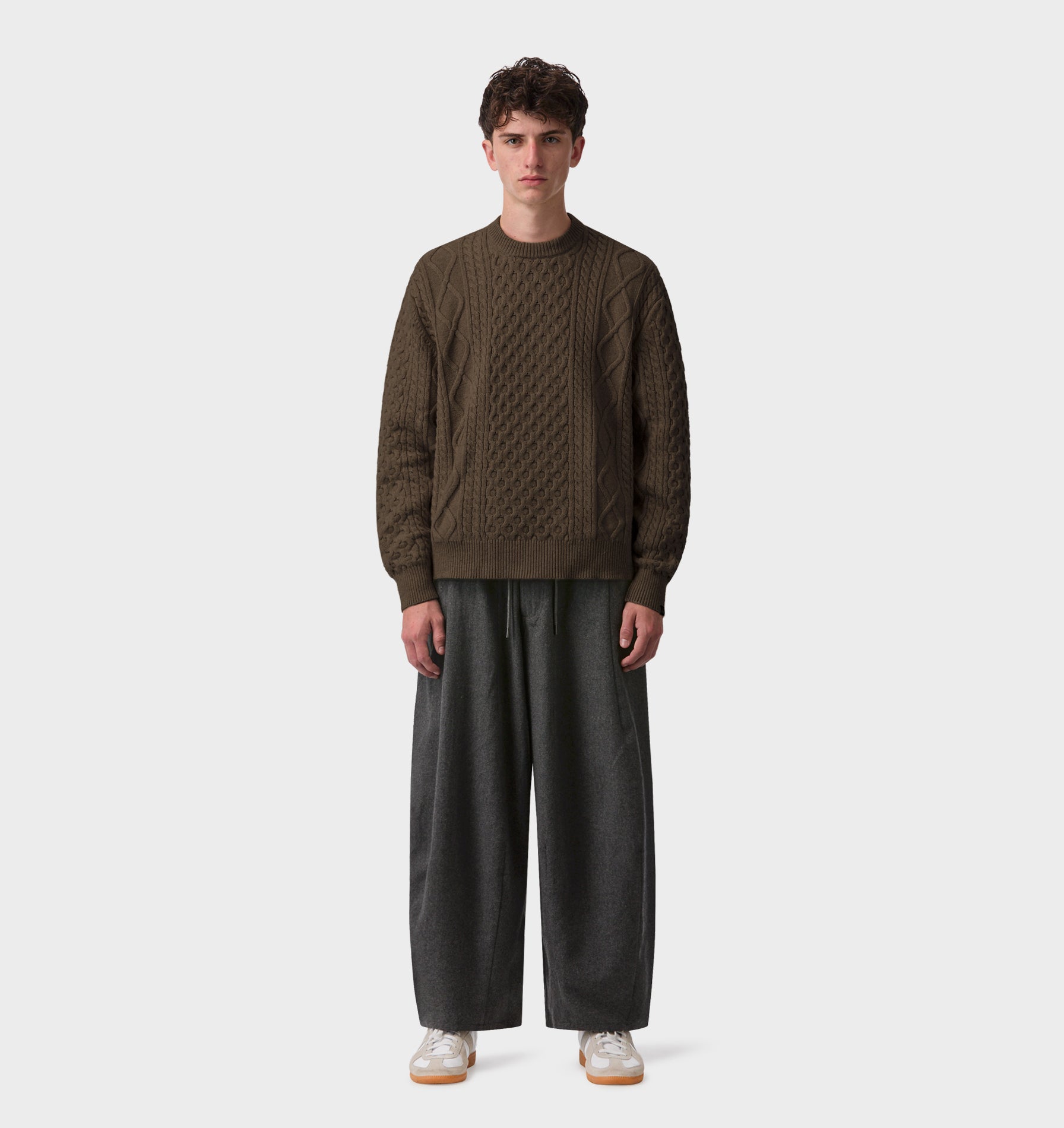 Cable Crop Knit Sweater - Brown Fleck