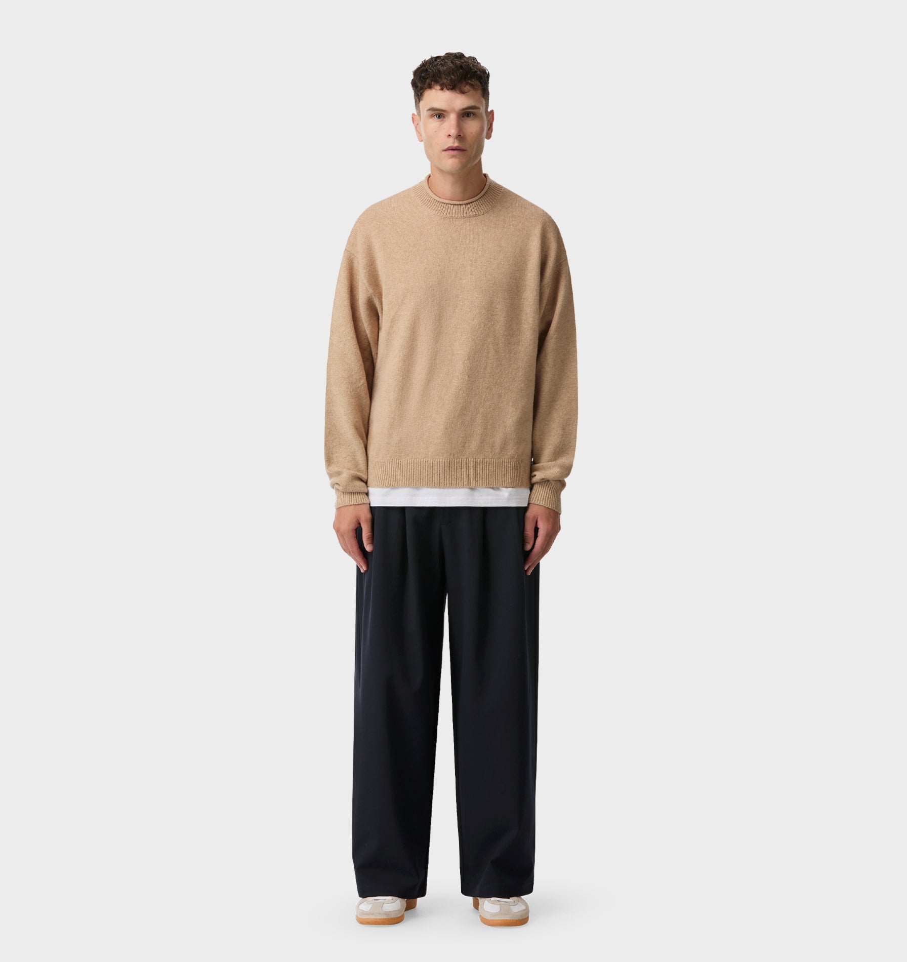 Rolled Neck Knit Sweater - Oatmeal