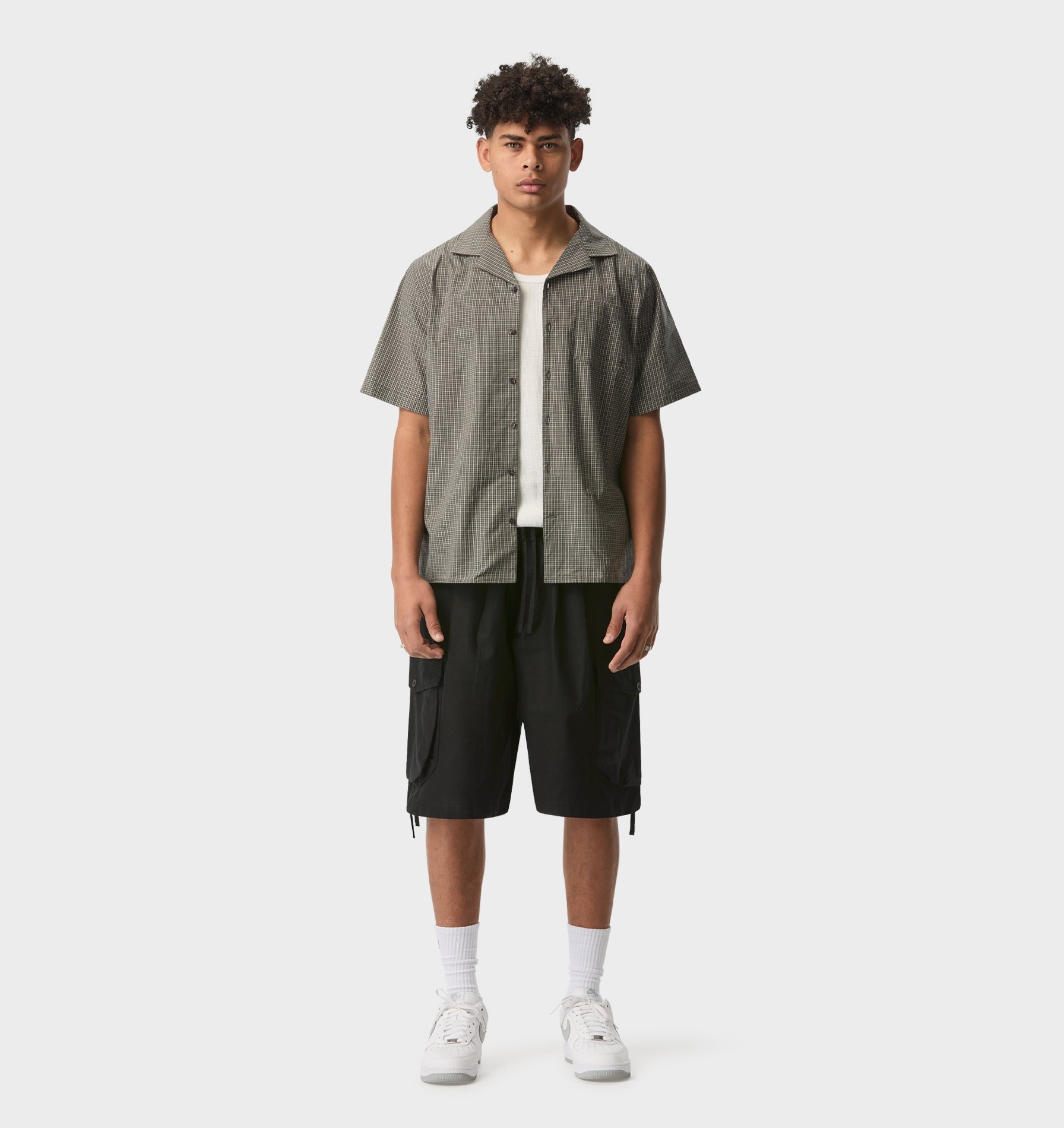 Check Cuban Collar SS Shirt - Grey/Green Check