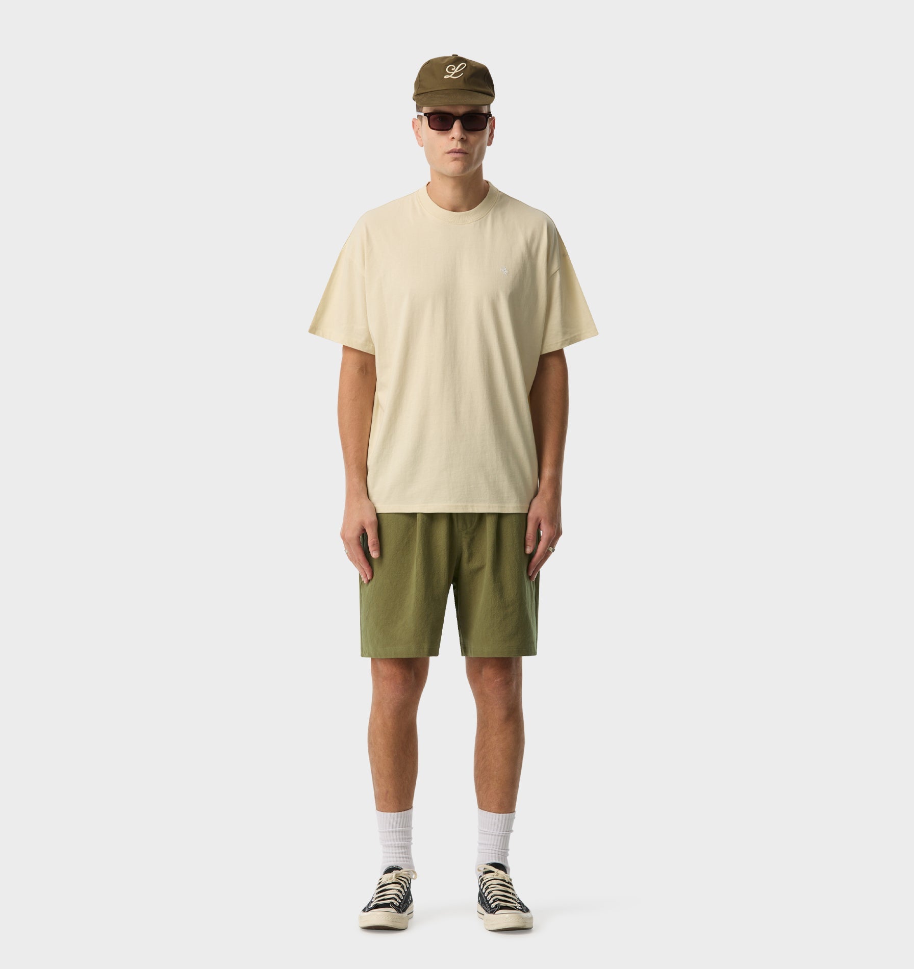 Linen Michael Pleat Short - Dusty Green