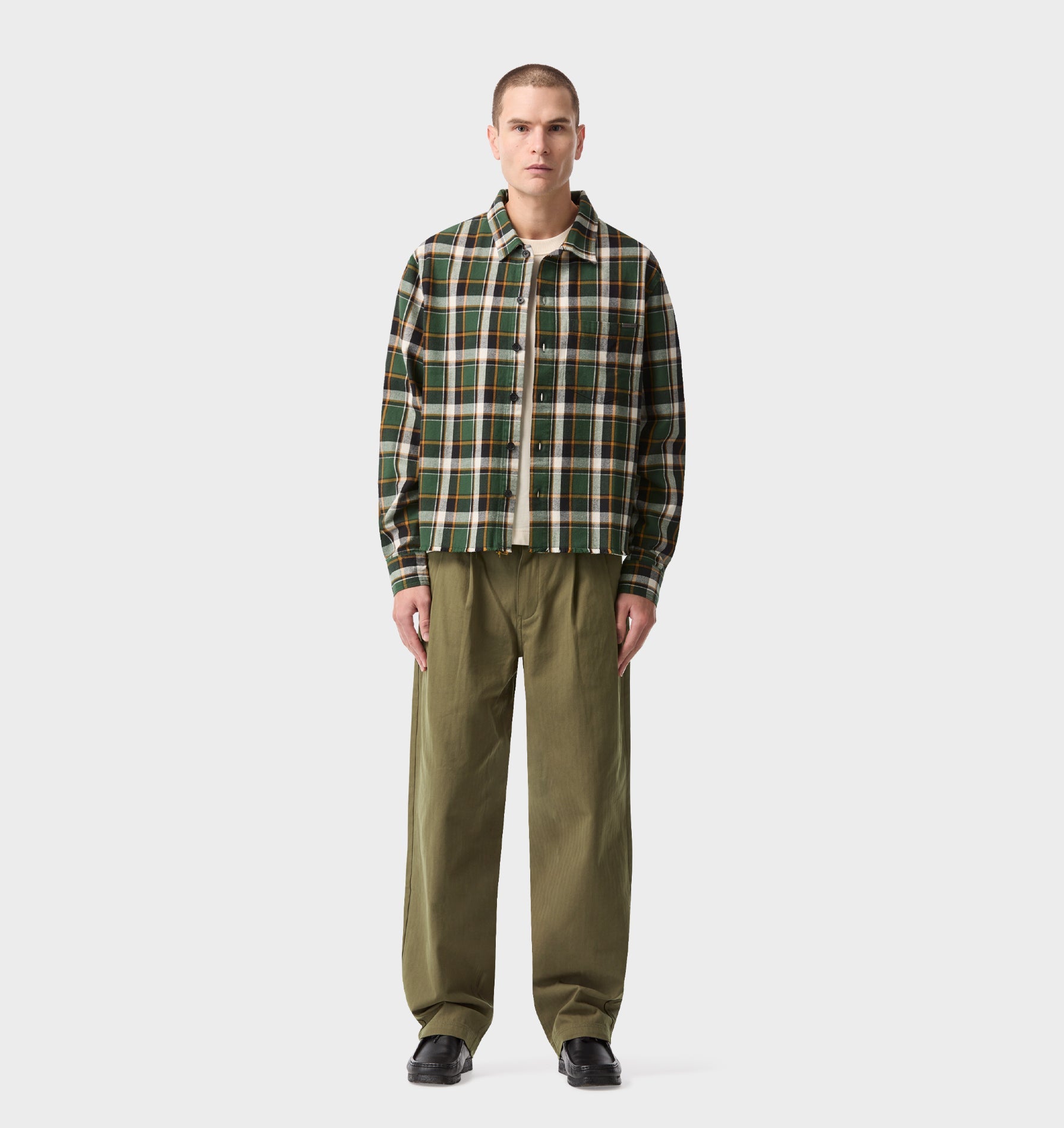 Raw Hem Check Overshirt - Forest Green/Yellow