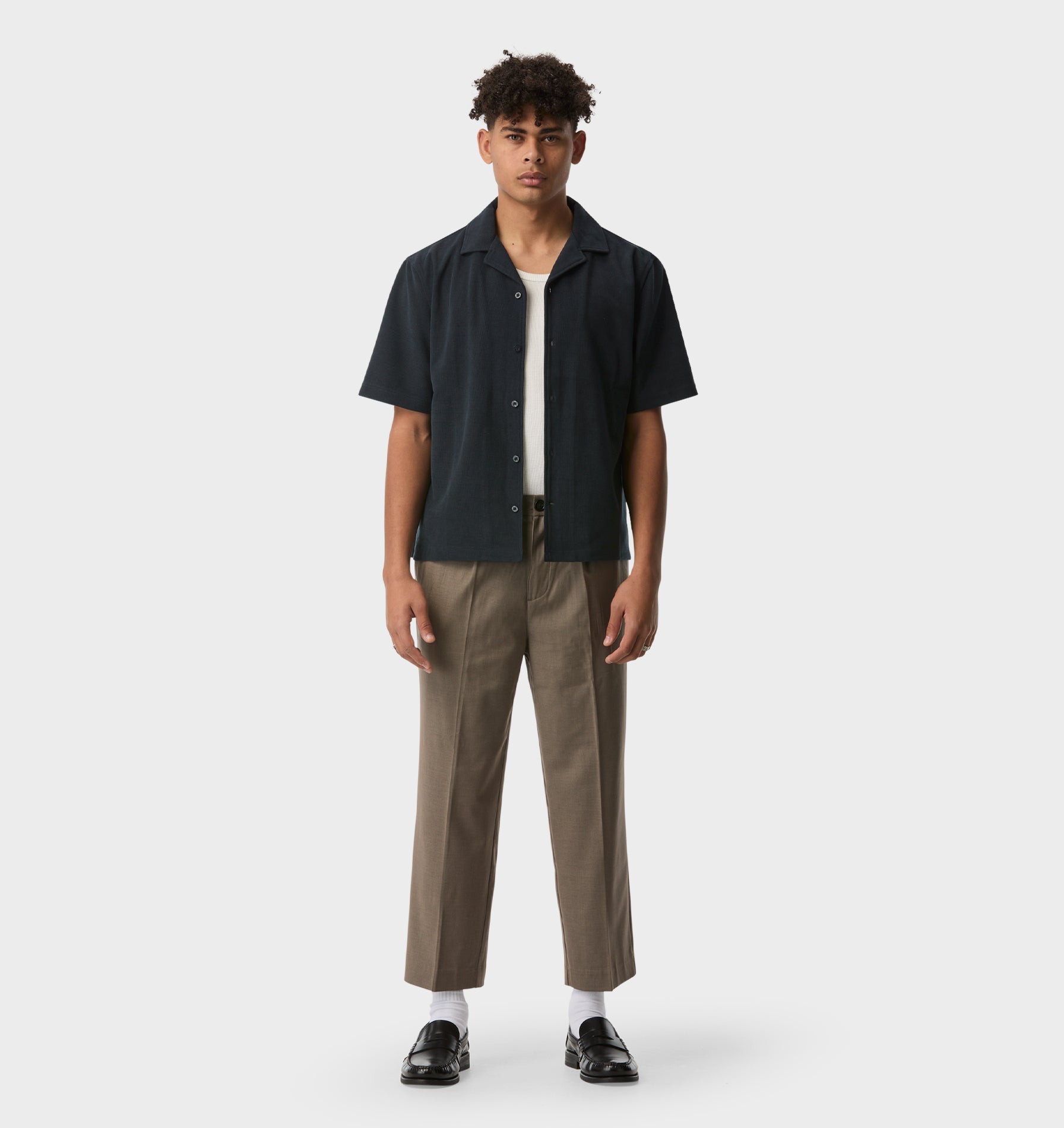 Waffle Box Cuban Collar SS Shirt - Dark Indigo