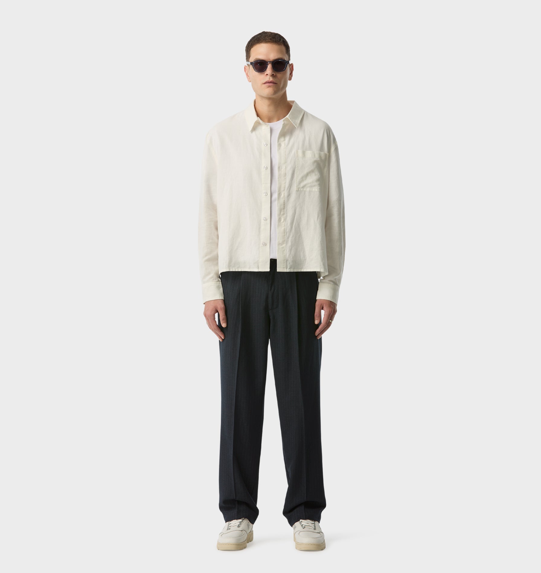 Linen Crop LS Shirt - White