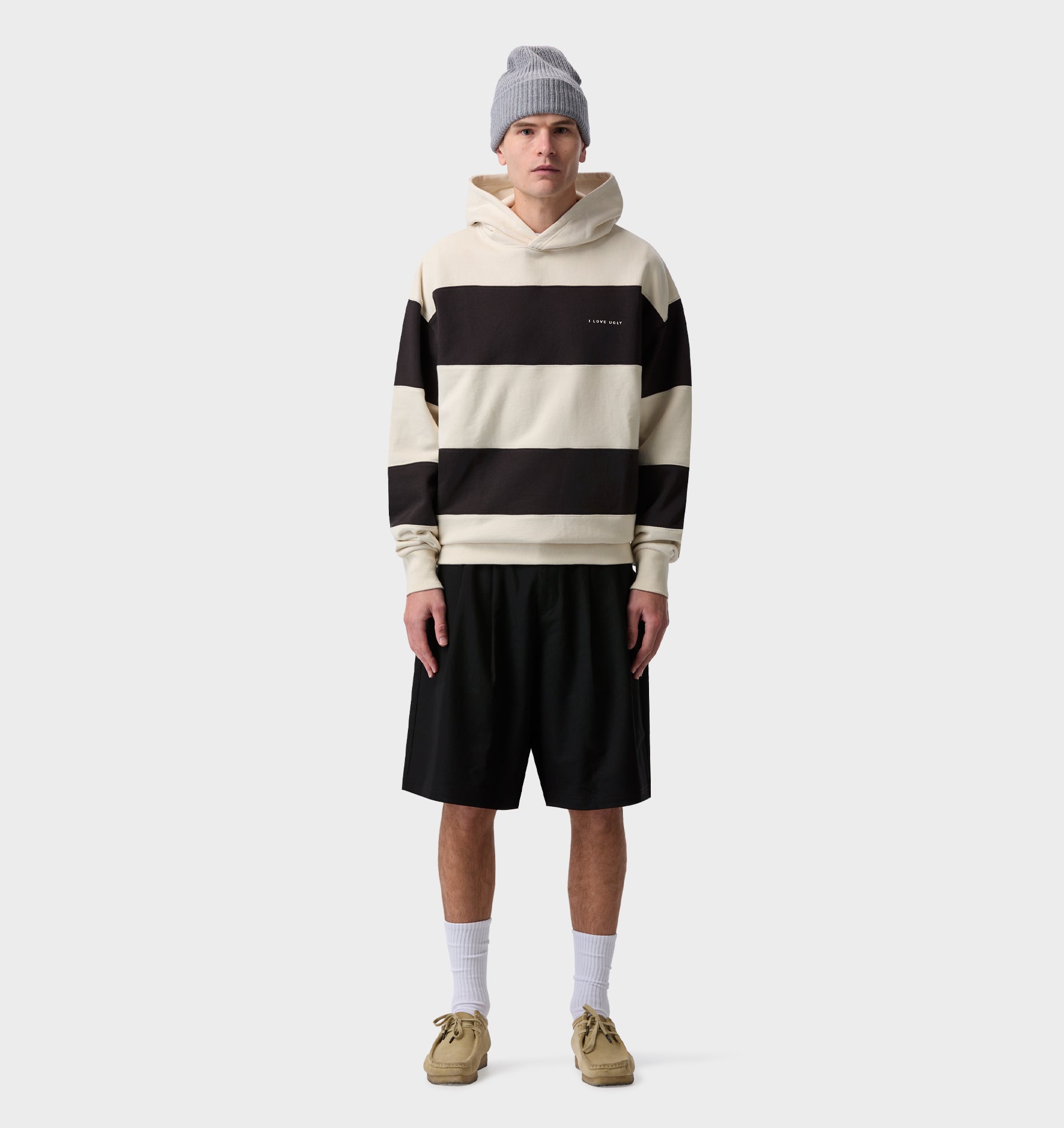 Stripe Box Hood - Off White/ Charcoal