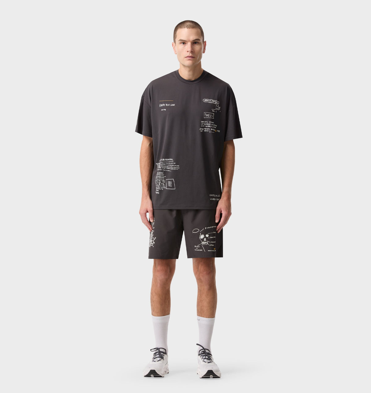 Basquiat Scribble Active 7 Inch Short - Charcoal