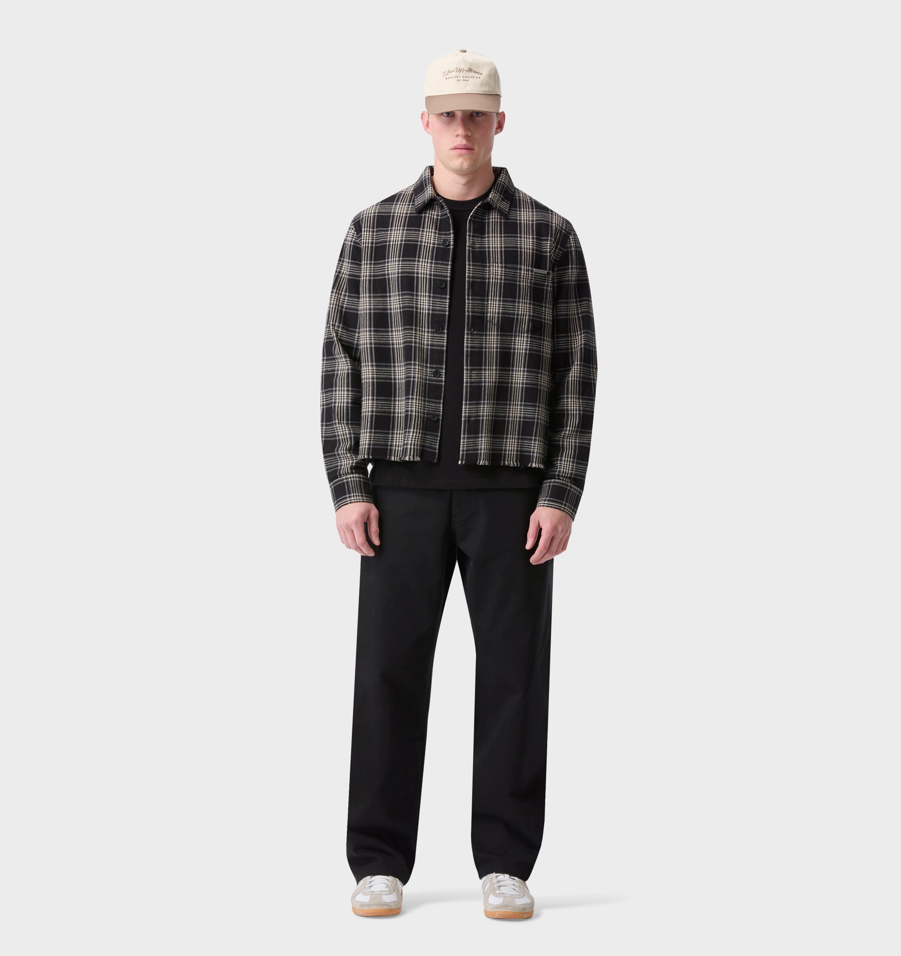 Raw Hem Check Overshirt - Black/Grey