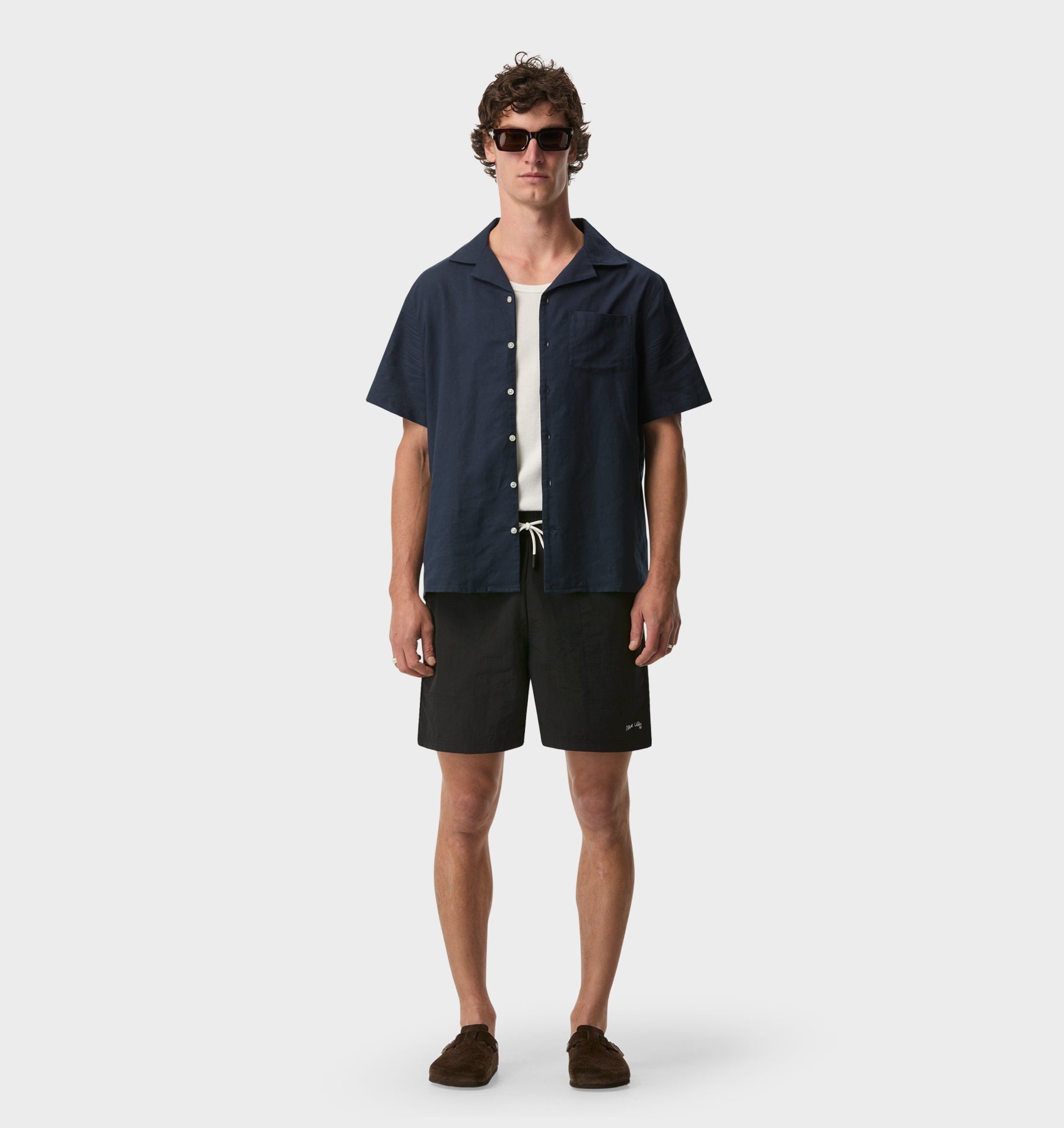 Linen Cuban Collar SS Shirt - Indigo