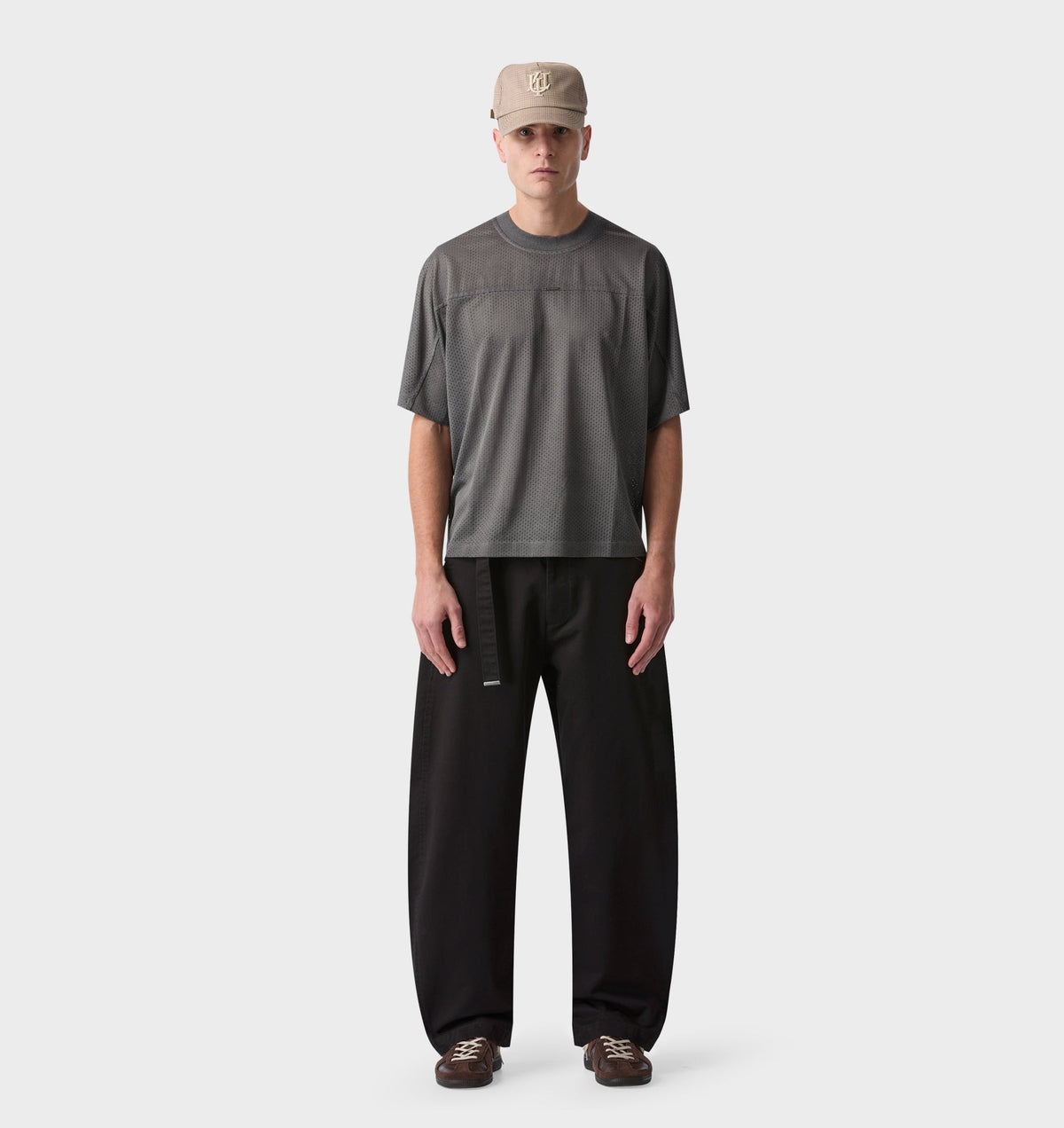 Mesh Crop Box Tee - Washed Black