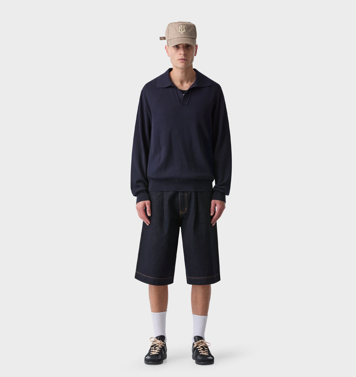 Wide Leg Pleat Denim Short - Indigo