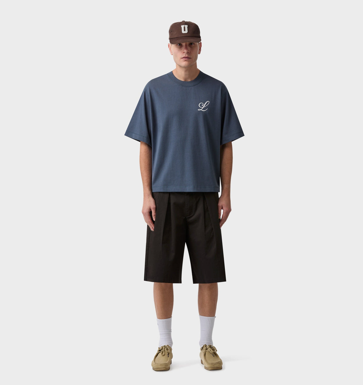 Letter Mono Crop Box Tee - Marine Blue