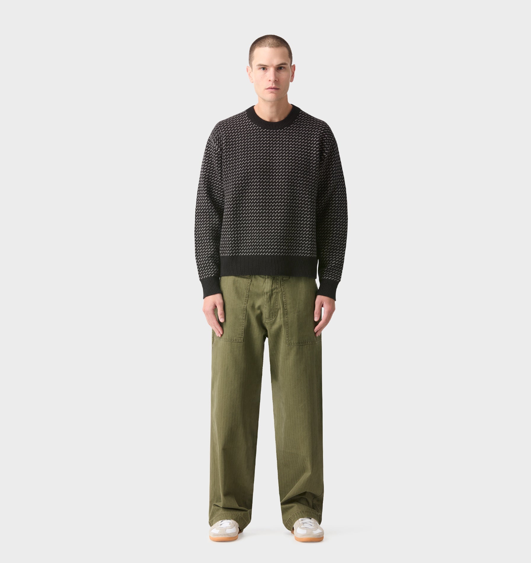 Crop Knit Sweater Textured - Black / Grey