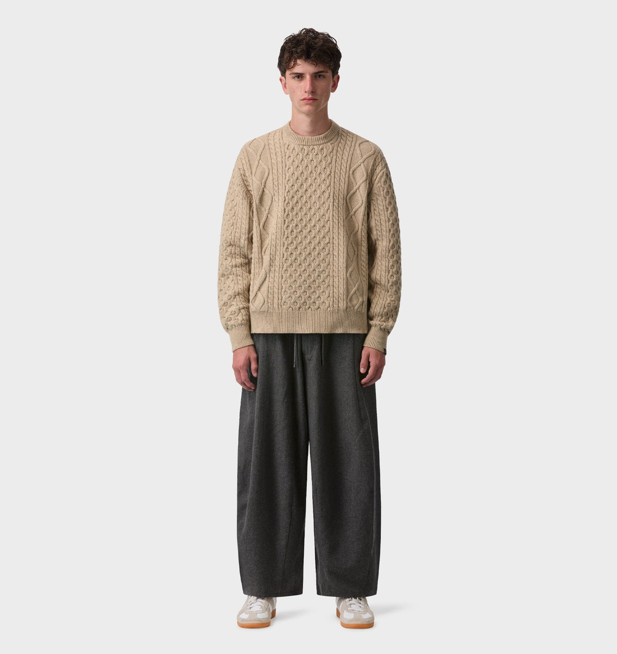 Cable Crop Knit Sweater - Off White