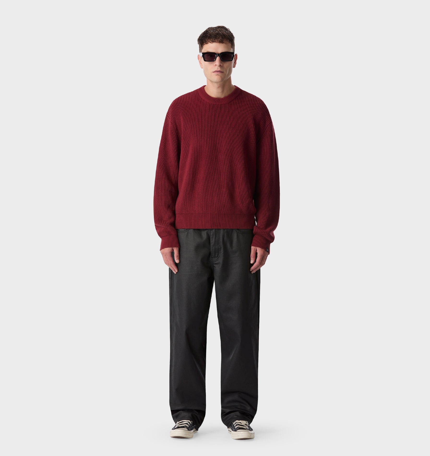 Cropped Knit Sweater - Red Wine