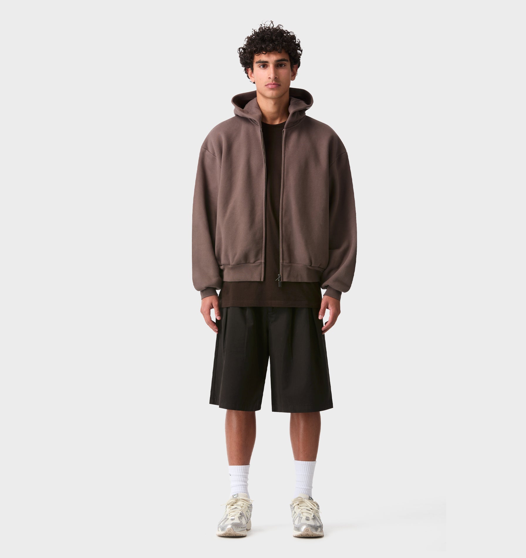 Heavy Crop Zip Hood - Dusky Brown