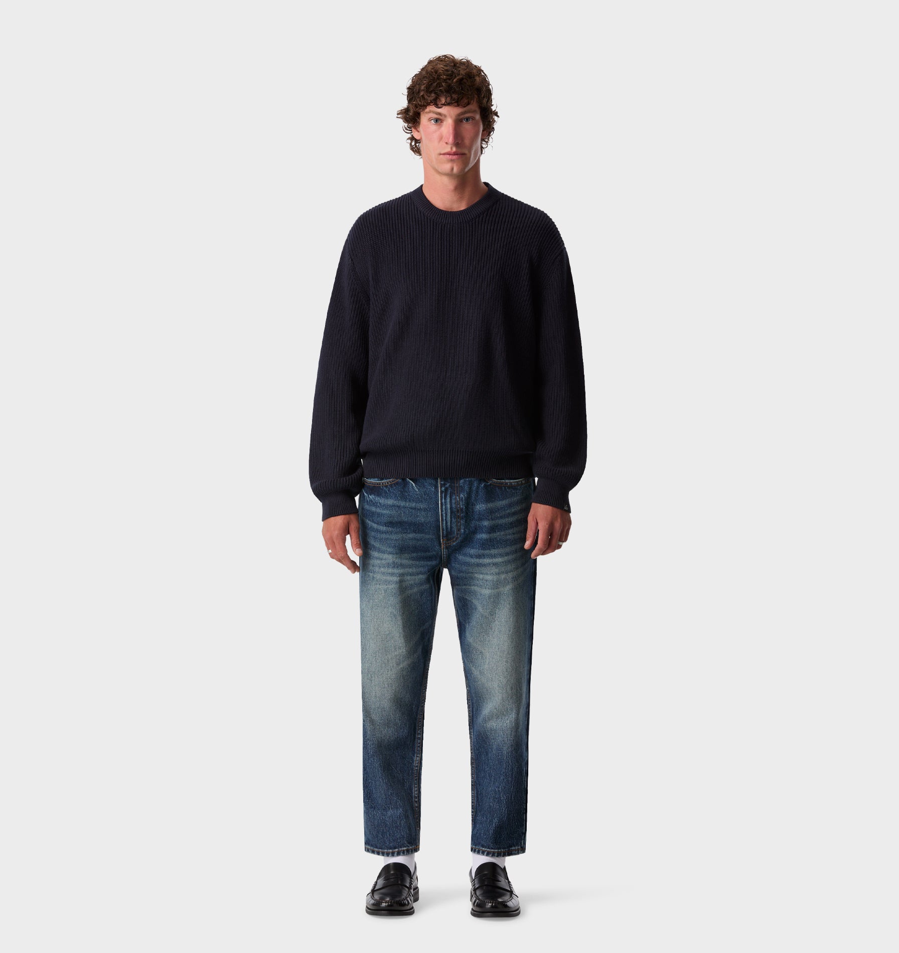 Cropped Knit Sweater - Navy